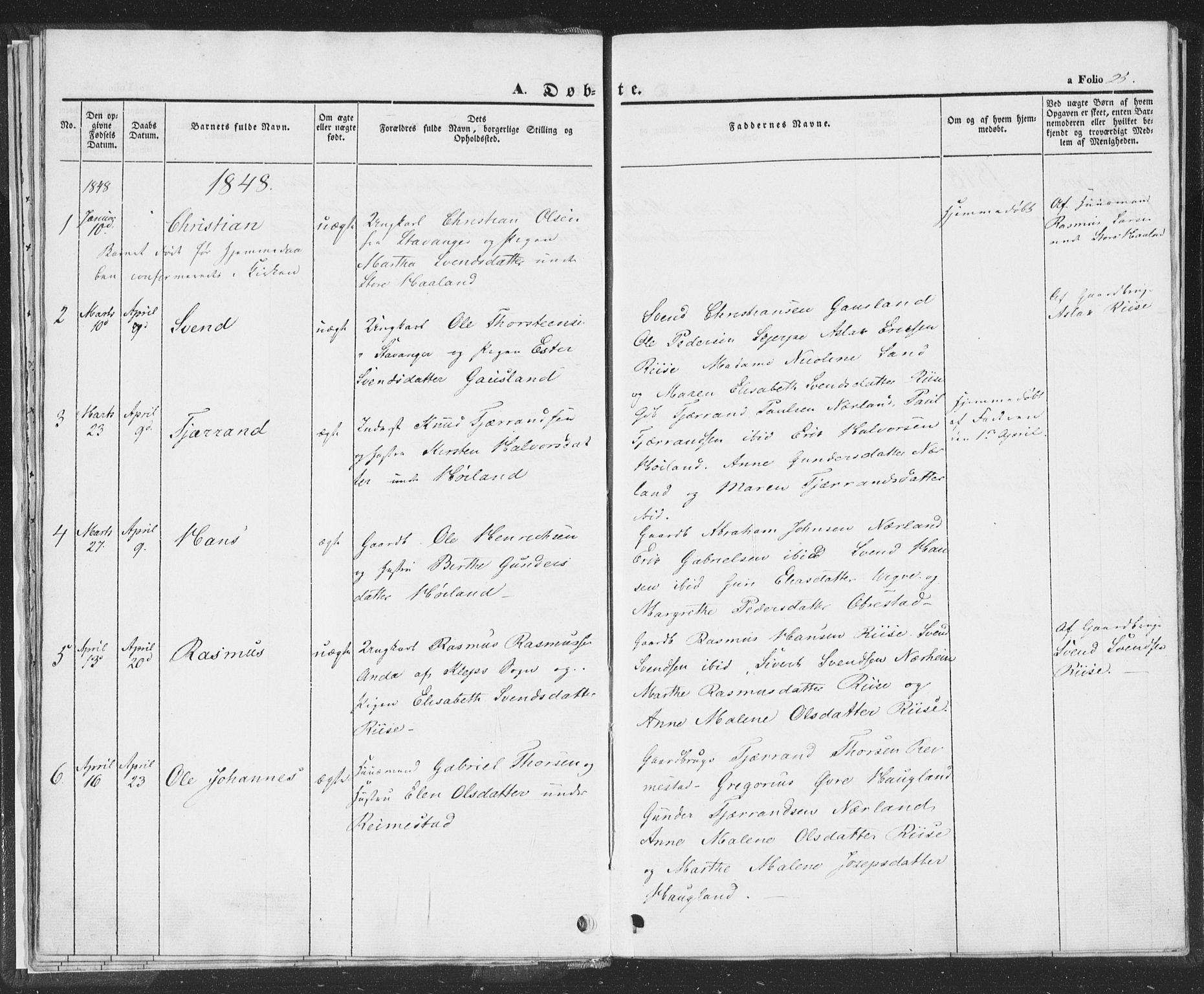 Hå sokneprestkontor, AV/SAST-A-101801/001/30BA/L0006: Parish register (official) no. A 5, 1842-1853, p. 25