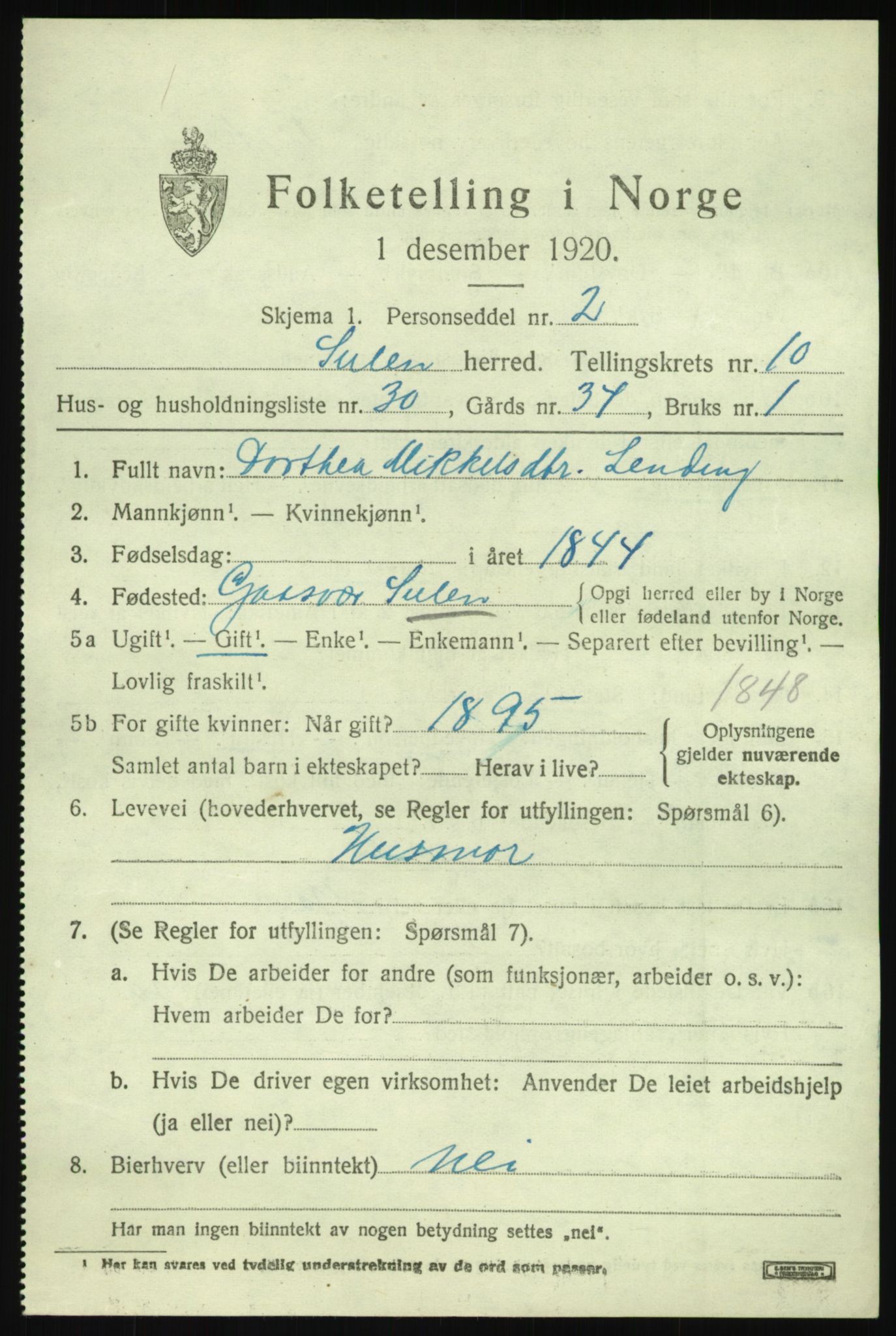 SAB, 1920 census for Solund, 1920, p. 3808