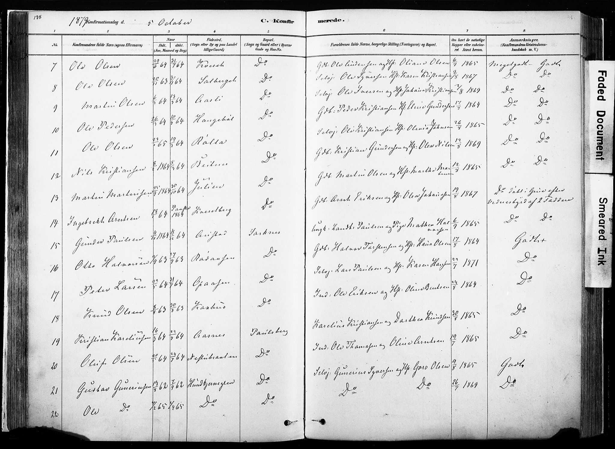 Hof prestekontor, SAH/PREST-038/H/Ha/Haa/L0010: Parish register (official) no. 10, 1878-1909, p. 138