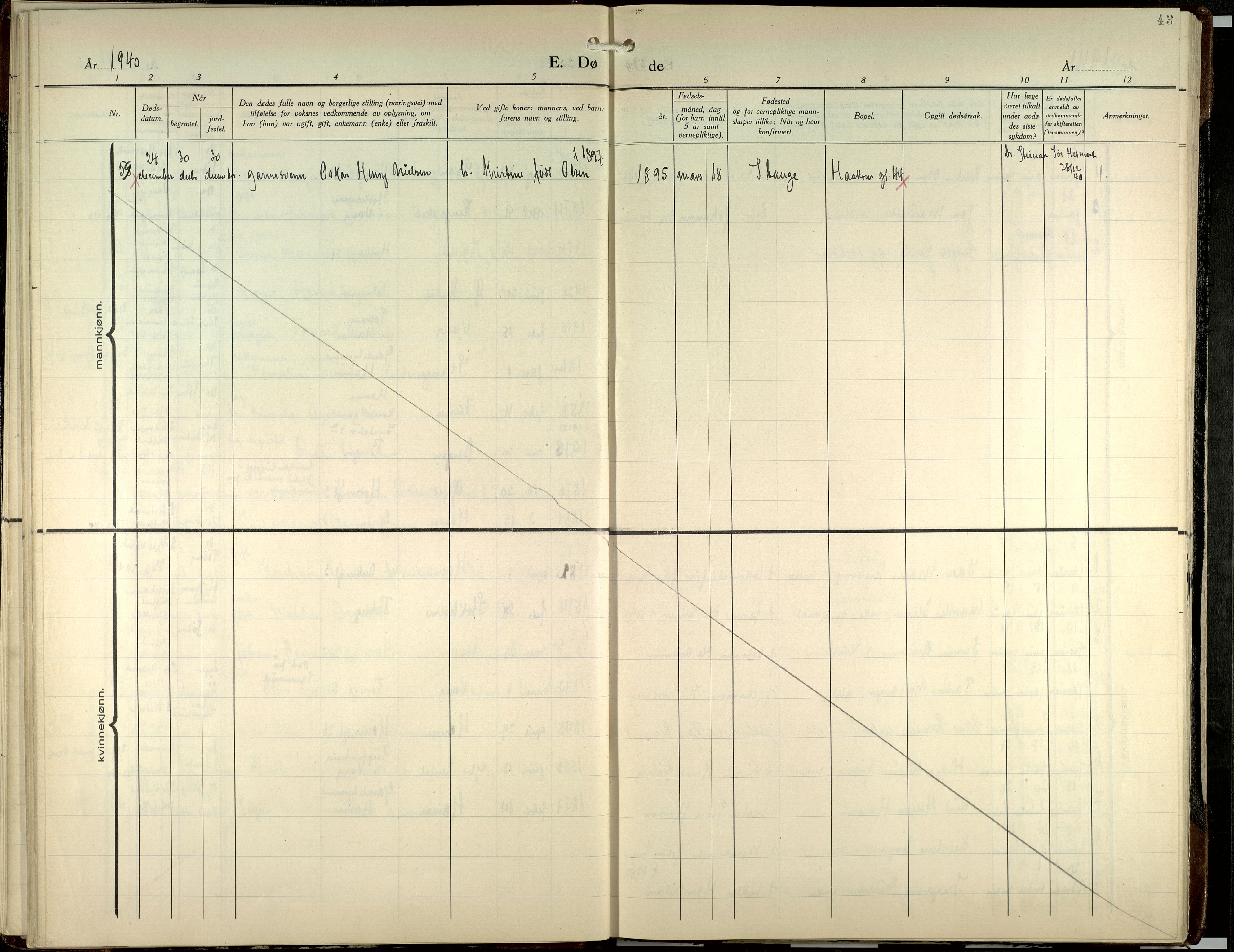 Hamar prestekontor, AV/SAH-DOMPH-002/H/Ha/Haa/L0007: Parish register (official) no. 7, 1933-1953, p. 43