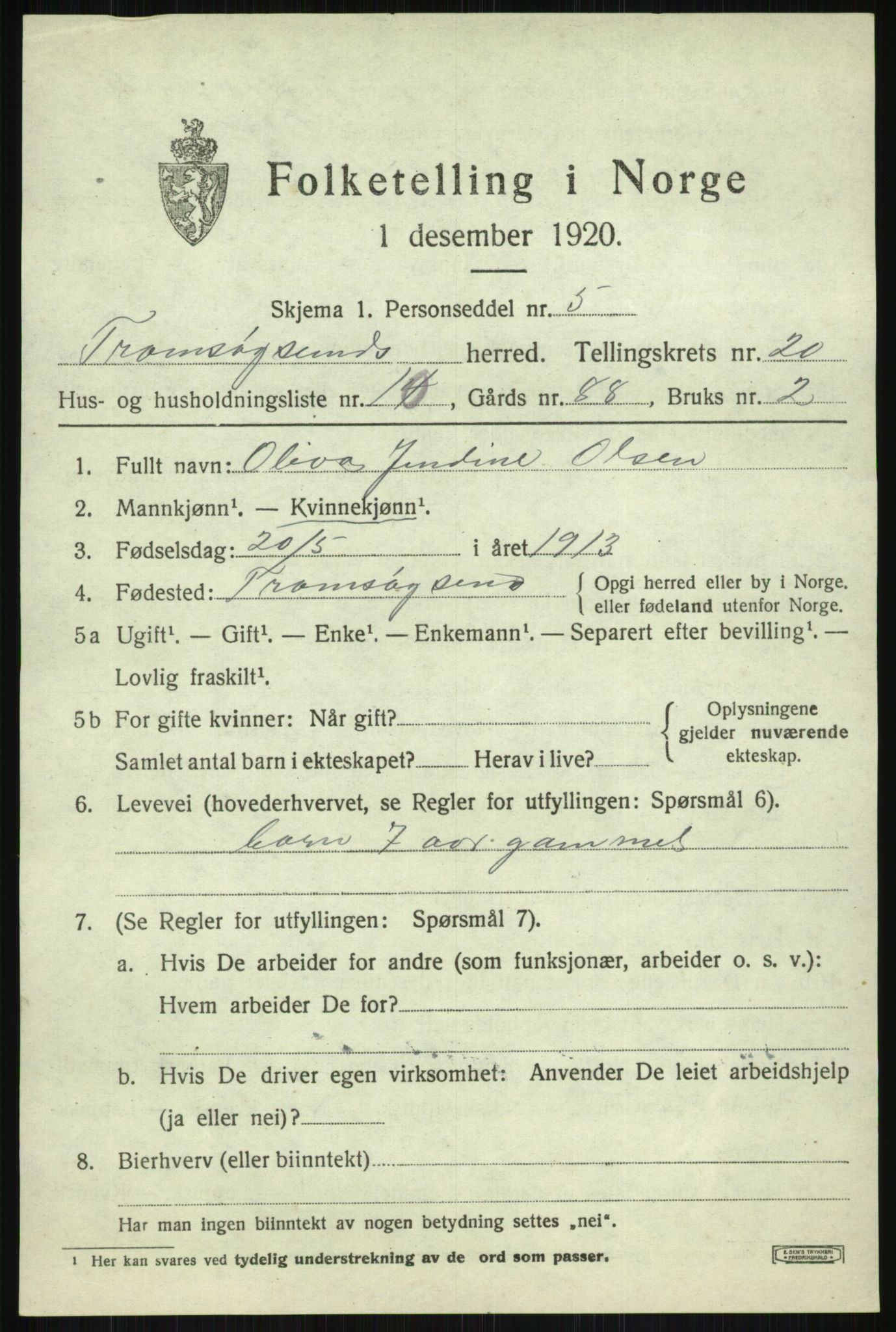SATØ, 1920 census for Tromsøysund, 1920, p. 10704
