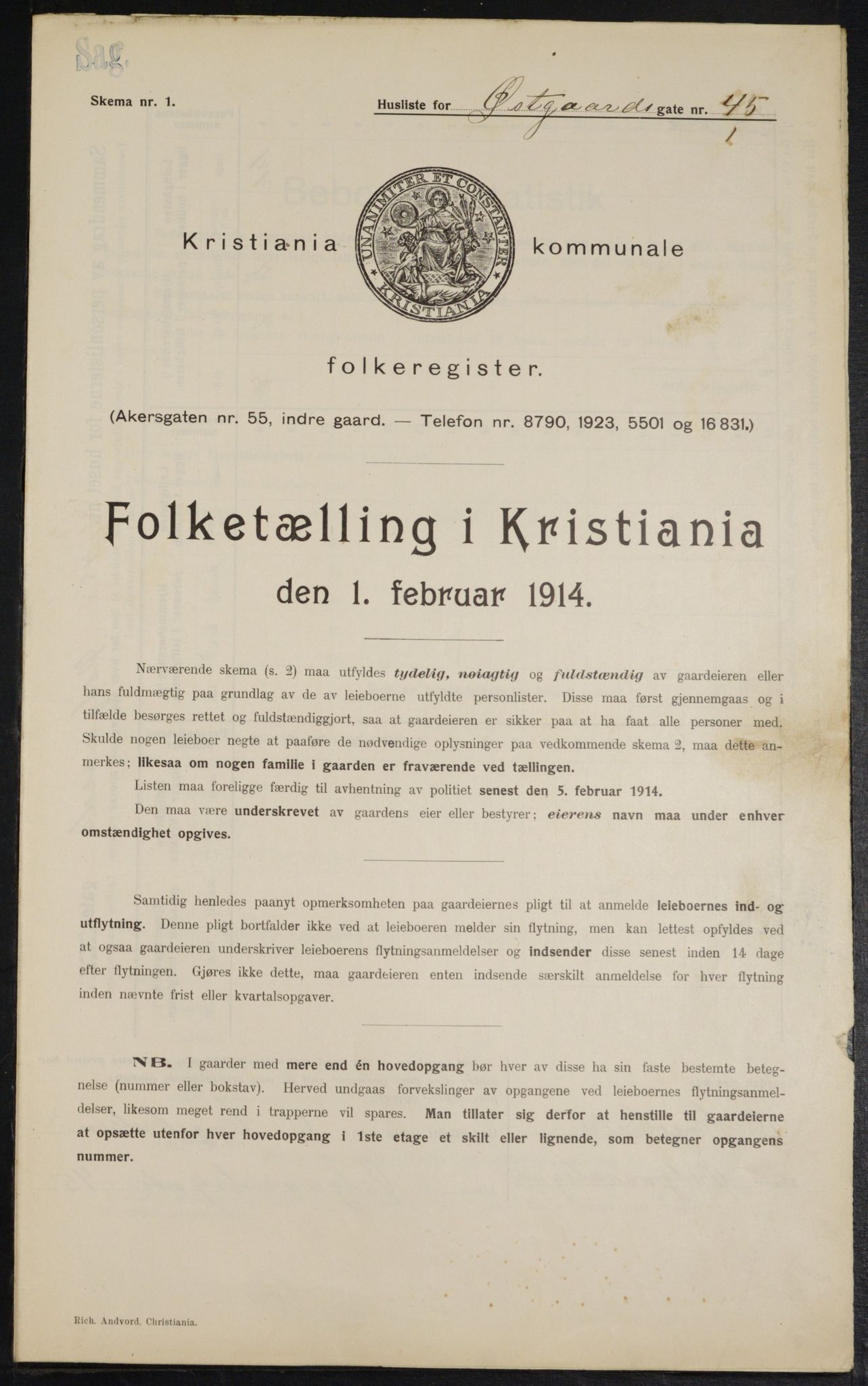 OBA, Municipal Census 1914 for Kristiania, 1914, p. 130400