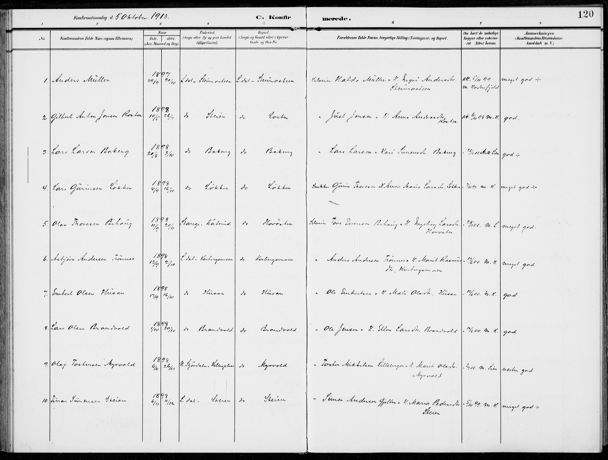 Alvdal prestekontor, AV/SAH-PREST-060/H/Ha/Haa/L0004: Parish register (official) no. 4, 1907-1919, p. 120