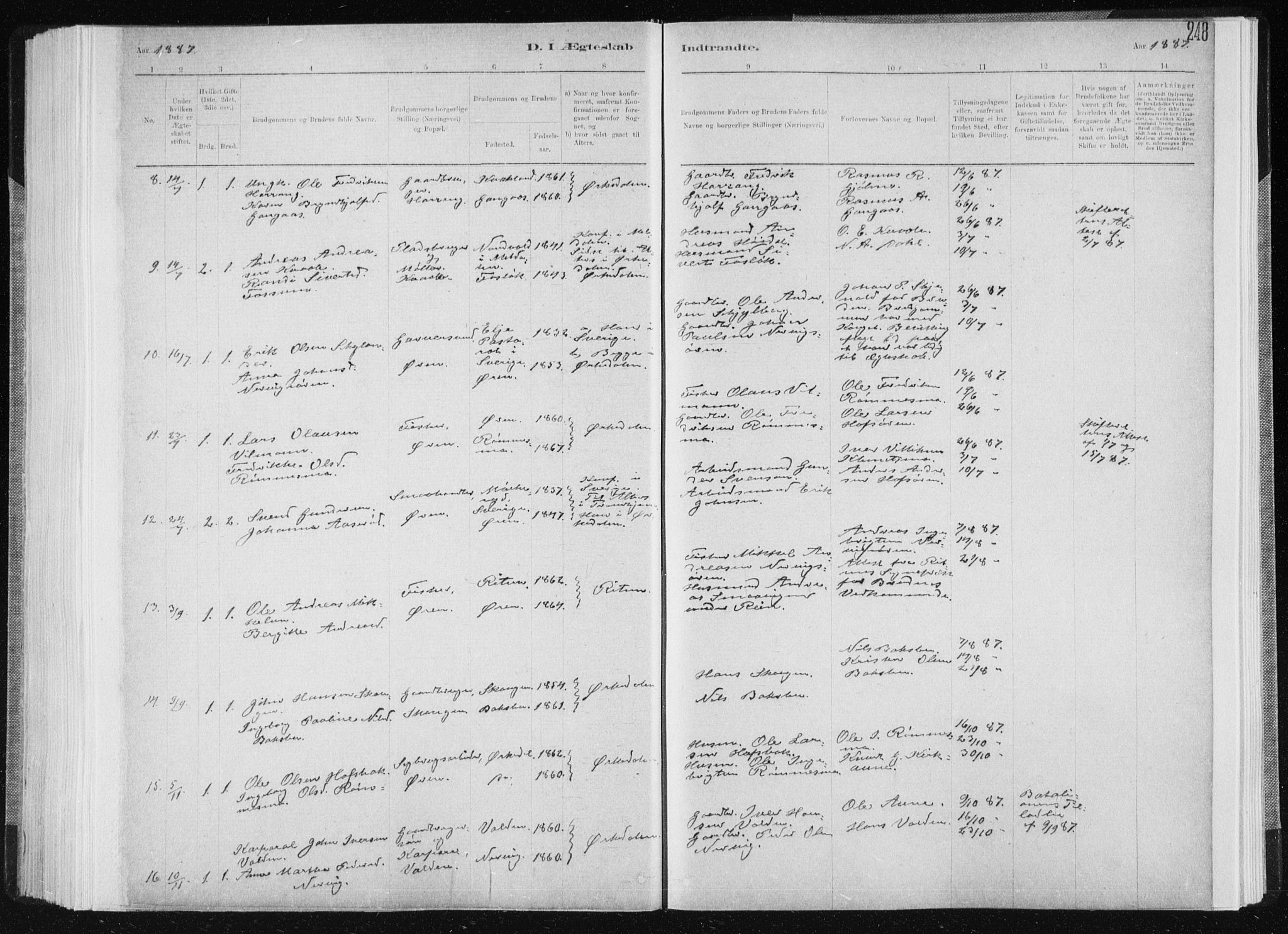Ministerialprotokoller, klokkerbøker og fødselsregistre - Sør-Trøndelag, SAT/A-1456/668/L0818: Parish register (copy) no. 668C07, 1885-1898, p. 248