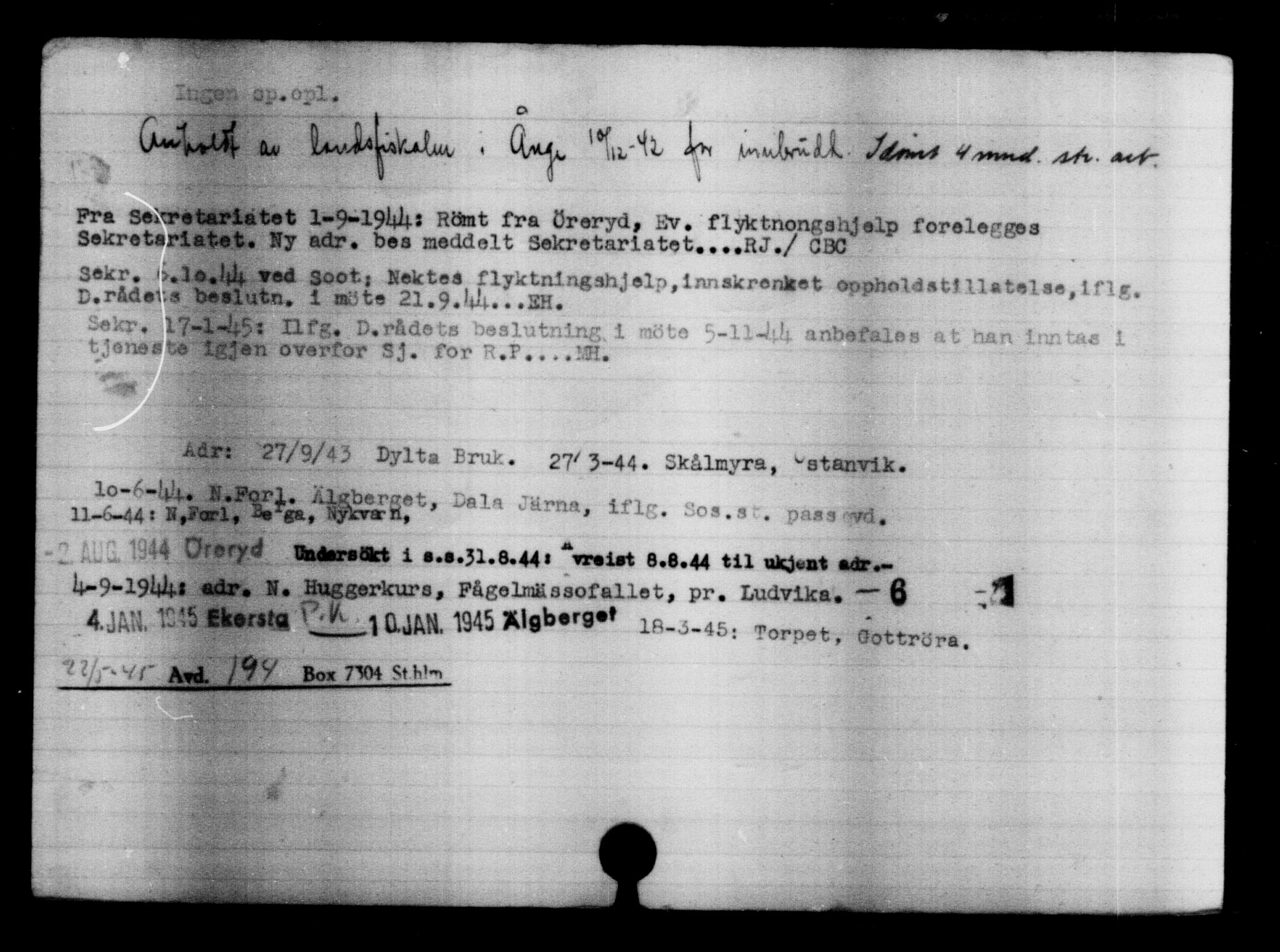 Utenriksstasjonene, Legasjonen i Stockholm, Flyktningkontoret, AV/RA-S-6753/V/Va/L0004: Kjesäterkartoteket, flyktninger med registreringsnr. 3496-6610, 1940-1945, p. 2418