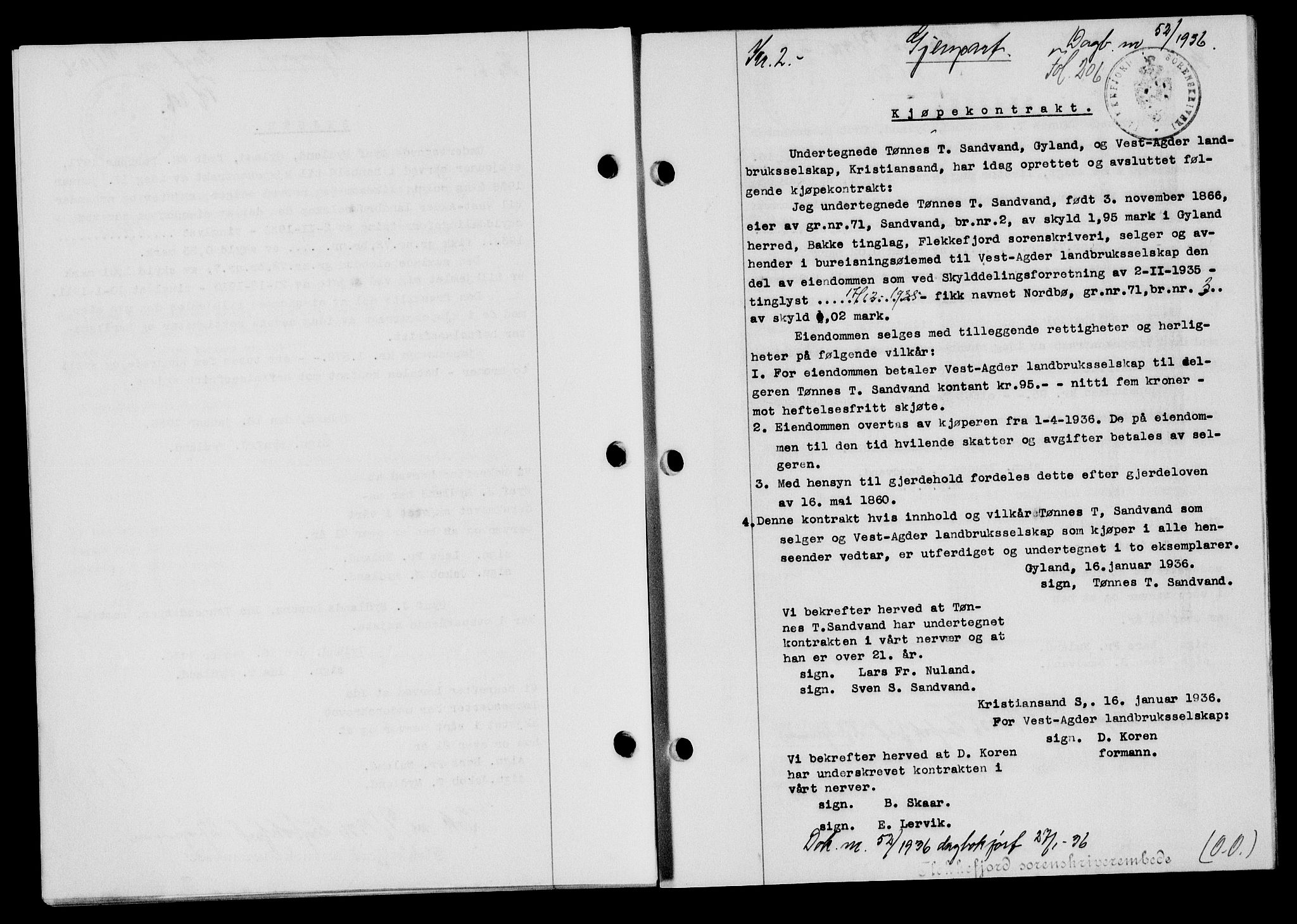 Flekkefjord sorenskriveri, SAK/1221-0001/G/Gb/Gba/L0052: Mortgage book no. 48, 1935-1936, Deed date: 27.01.1936