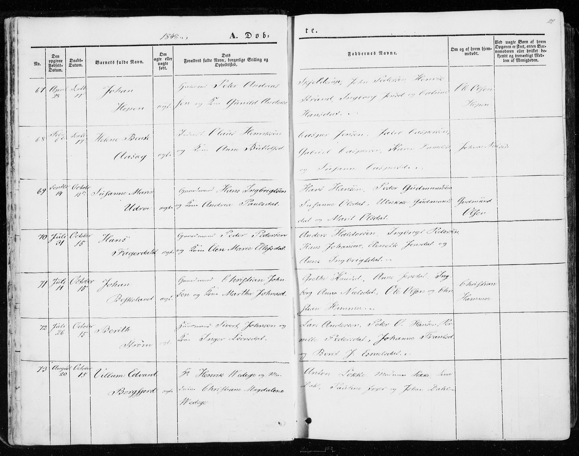 Ministerialprotokoller, klokkerbøker og fødselsregistre - Sør-Trøndelag, SAT/A-1456/657/L0704: Parish register (official) no. 657A05, 1846-1857, p. 22