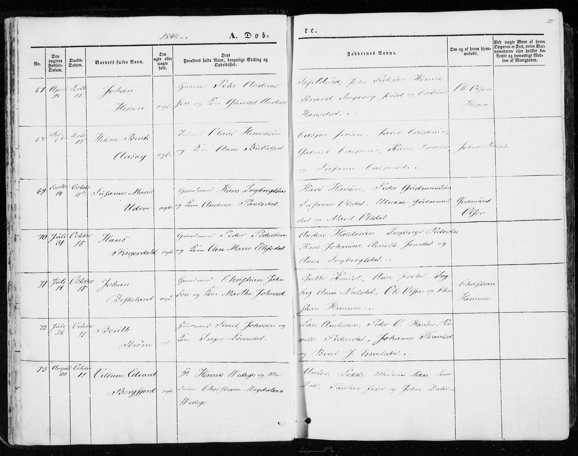 Ministerialprotokoller, klokkerbøker og fødselsregistre - Sør-Trøndelag, AV/SAT-A-1456/657/L0704: Parish register (official) no. 657A05, 1846-1857, p. 22