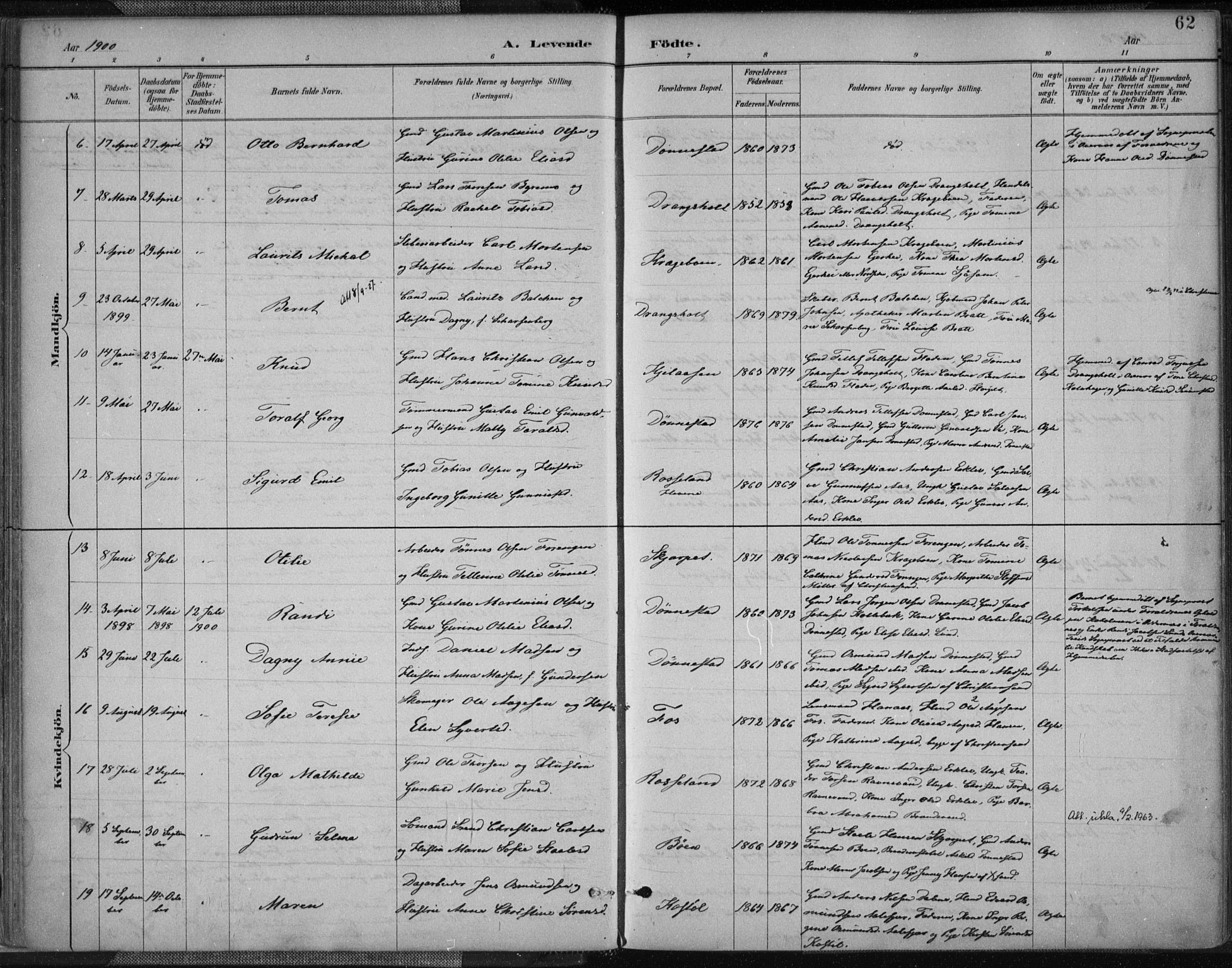 Tveit sokneprestkontor, SAK/1111-0043/F/Fa/L0007: Parish register (official) no. A 7, 1887-1908, p. 62