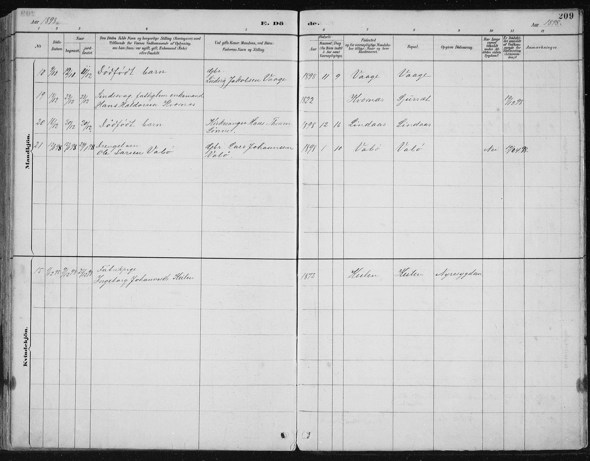 Lindås Sokneprestembete, SAB/A-76701/H/Hab: Parish register (copy) no. B 3, 1886-1914, p. 209