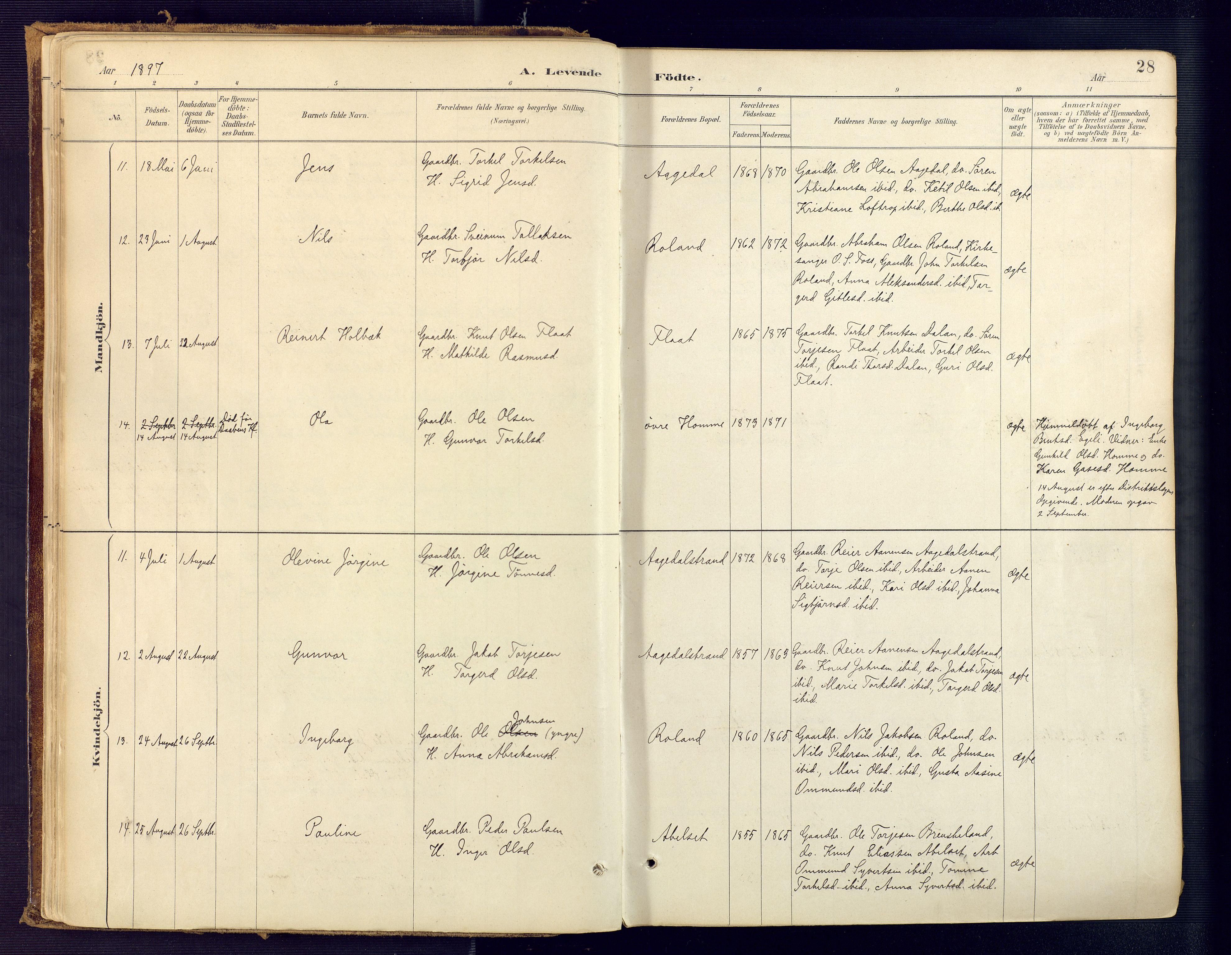 Bjelland sokneprestkontor, SAK/1111-0005/F/Fa/Faa/L0004: Parish register (official) no. A 4, 1887-1923, p. 28
