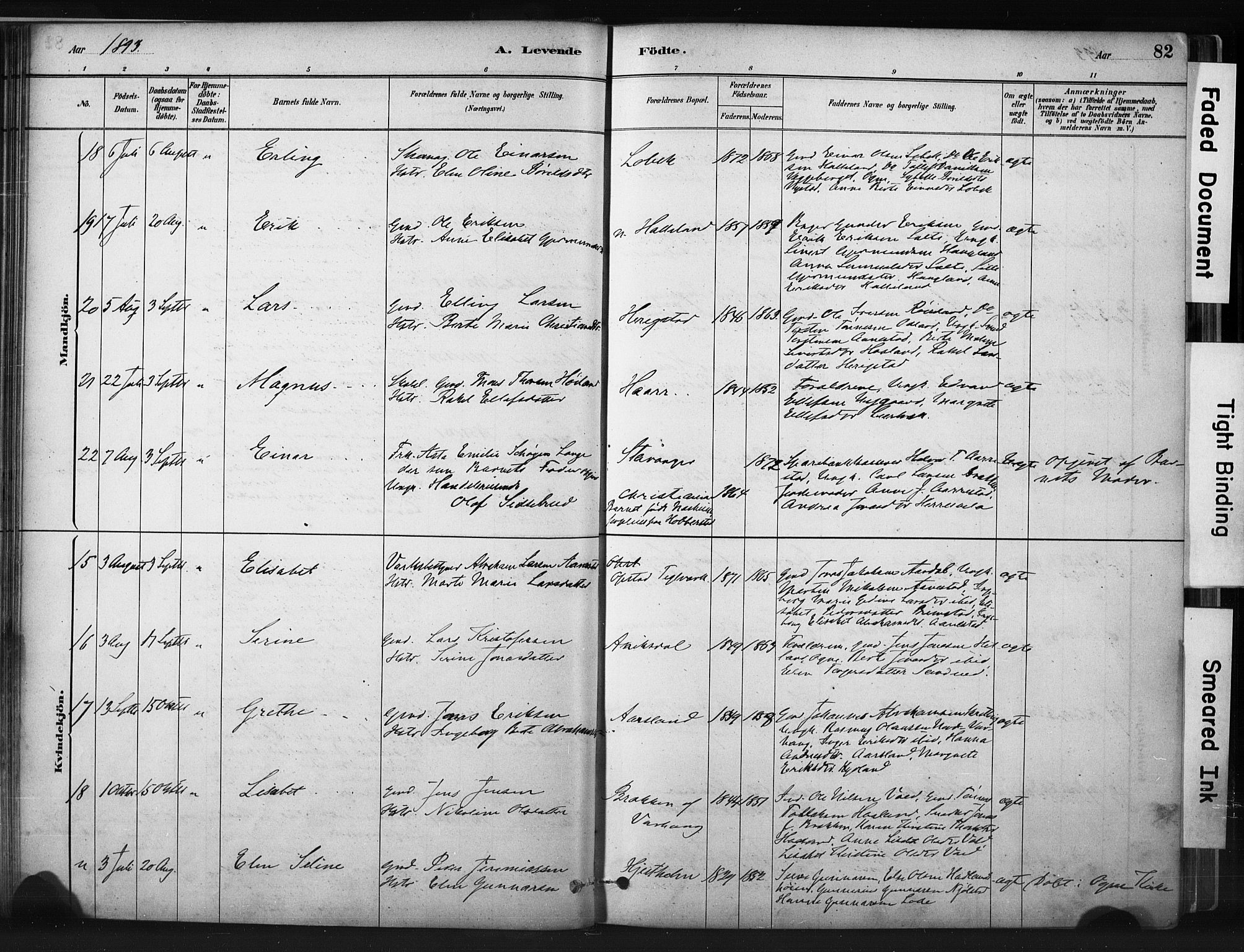 Hå sokneprestkontor, SAST/A-101801/001/30BA/L0011: Parish register (official) no. A 10, 1879-1900, p. 82