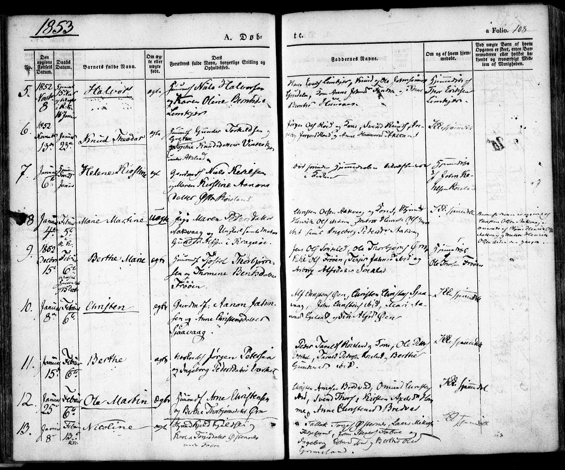 Søndeled sokneprestkontor, SAK/1111-0038/F/Fa/L0002: Parish register (official) no. A 2, 1839-1860, p. 108