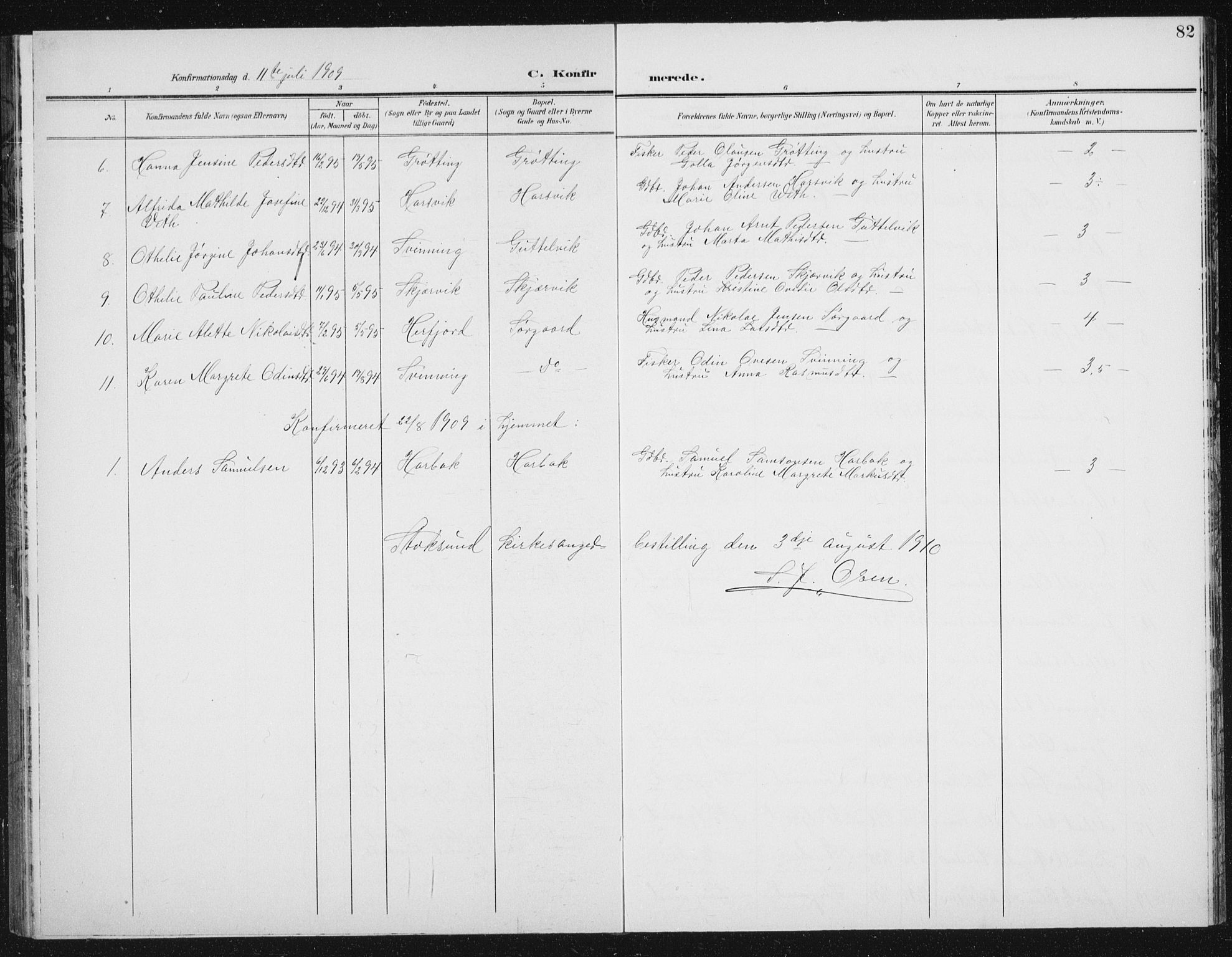 Ministerialprotokoller, klokkerbøker og fødselsregistre - Sør-Trøndelag, AV/SAT-A-1456/656/L0699: Parish register (copy) no. 656C05, 1905-1920, p. 82