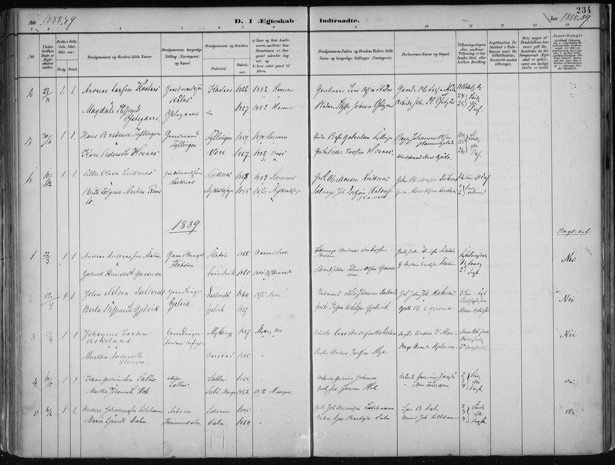 Hamre sokneprestembete, AV/SAB-A-75501/H/Ha/Haa/Haab/L0001: Parish register (official) no. B  1, 1882-1905, p. 234