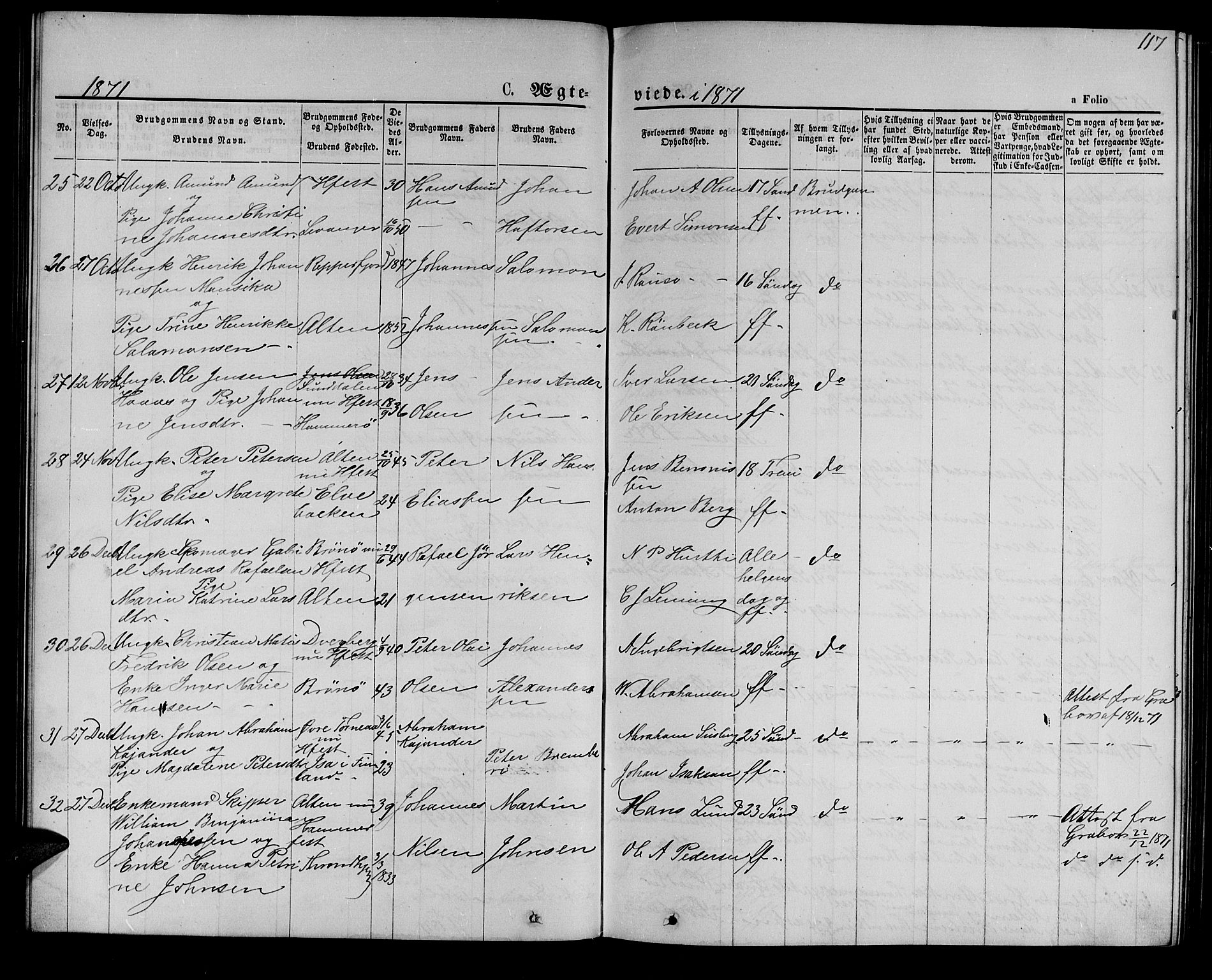 Hammerfest sokneprestkontor, AV/SATØ-S-1347/H/Hb/L0004.klokk: Parish register (copy) no. 4, 1869-1877, p. 117