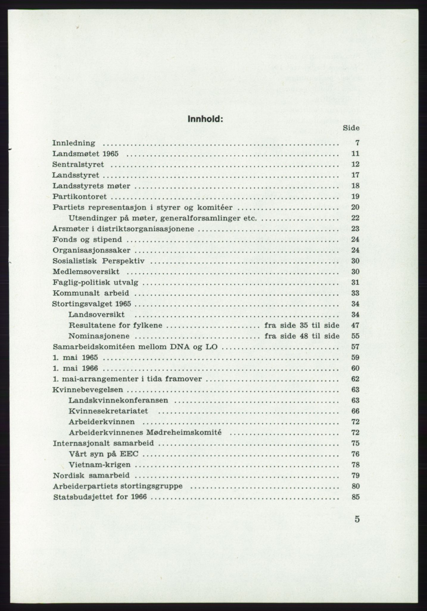 Det norske Arbeiderparti - publikasjoner, AAB/-/-/-: Beretning 1965-1966, 1965-1966, p. 5