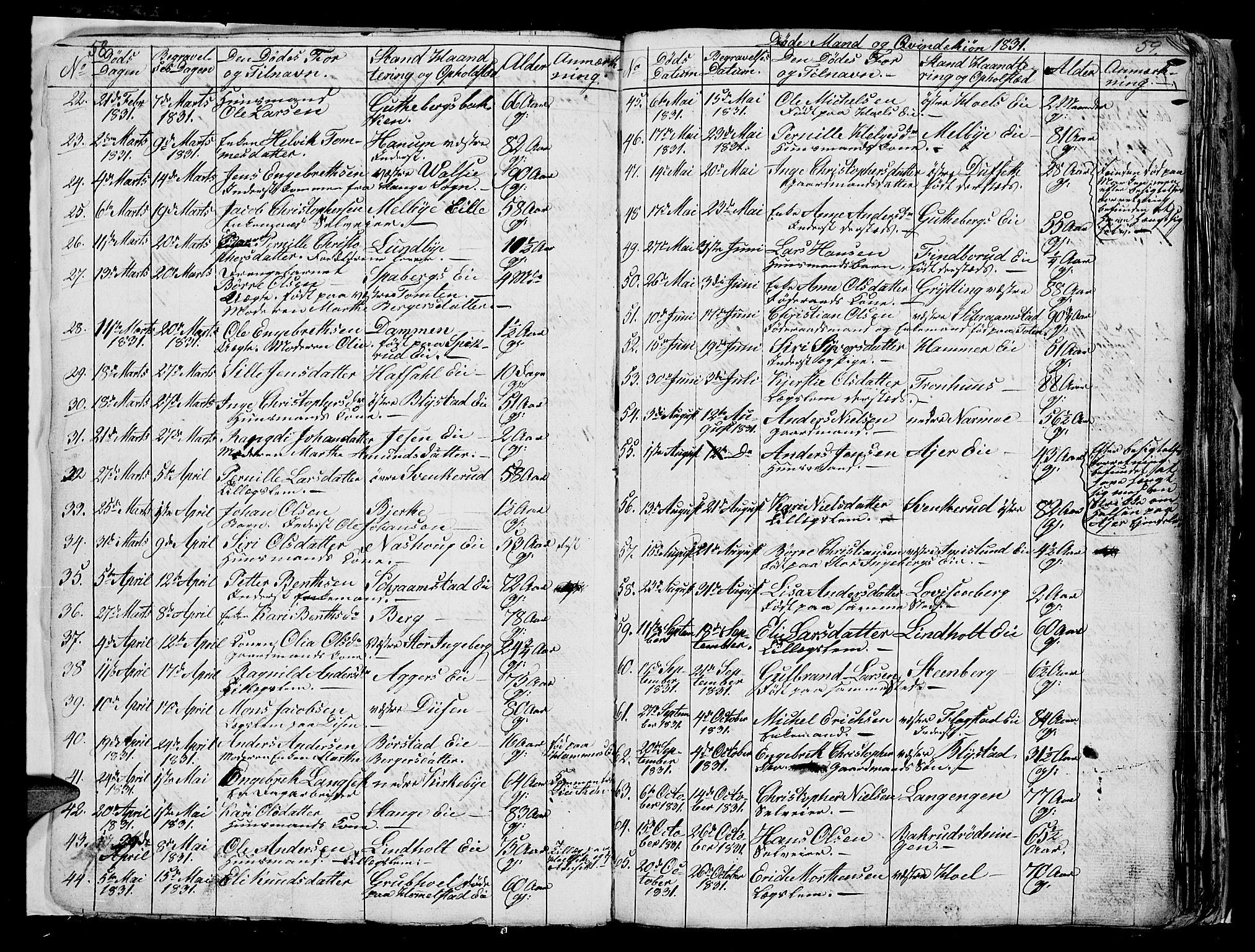 Vang prestekontor, Hedmark, AV/SAH-PREST-008/H/Ha/Hab/L0006: Parish register (copy) no. 6, 1819-1832, p. 58-59