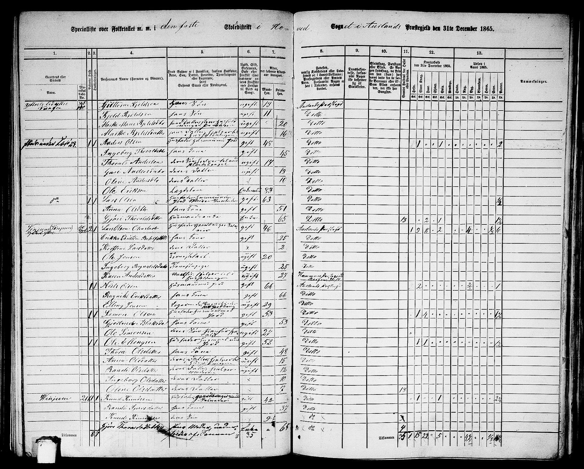 RA, 1865 census for Aurland, 1865, p. 18