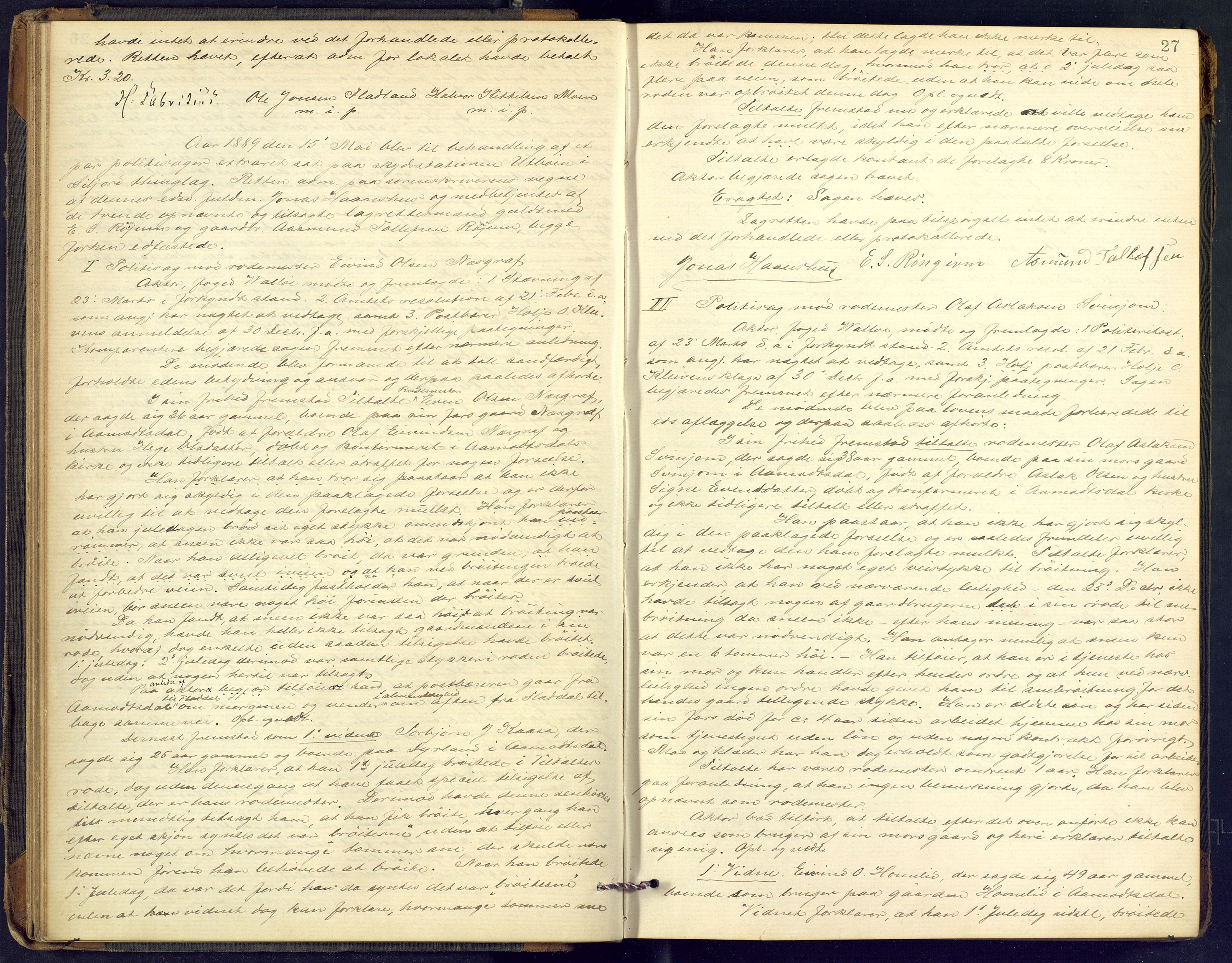 Øvre Telemark østfjelske sorenskriveri, AV/SAKO-A-213/F/Fc/Fcb/L0011: Ekstrarettsprotokoll, straffesaker, 1888-1897, p. 27