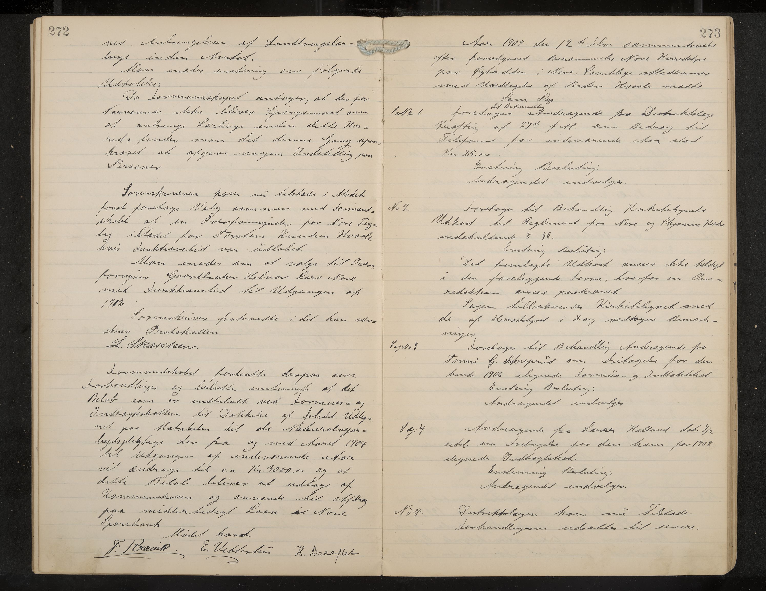 Nore formannskap og sentraladministrasjon, IKAK/0633021-2/A/Aa/L0001: Møtebok, 1901-1911, p. 272-273