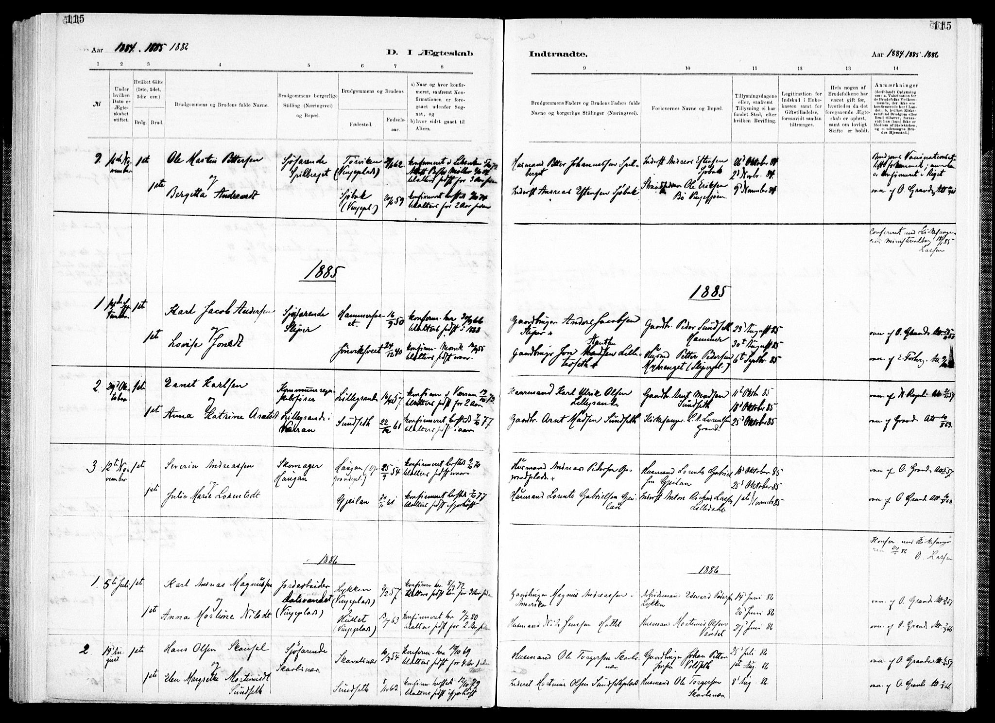 Ministerialprotokoller, klokkerbøker og fødselsregistre - Nord-Trøndelag, AV/SAT-A-1458/733/L0325: Parish register (official) no. 733A04, 1884-1908, p. 115