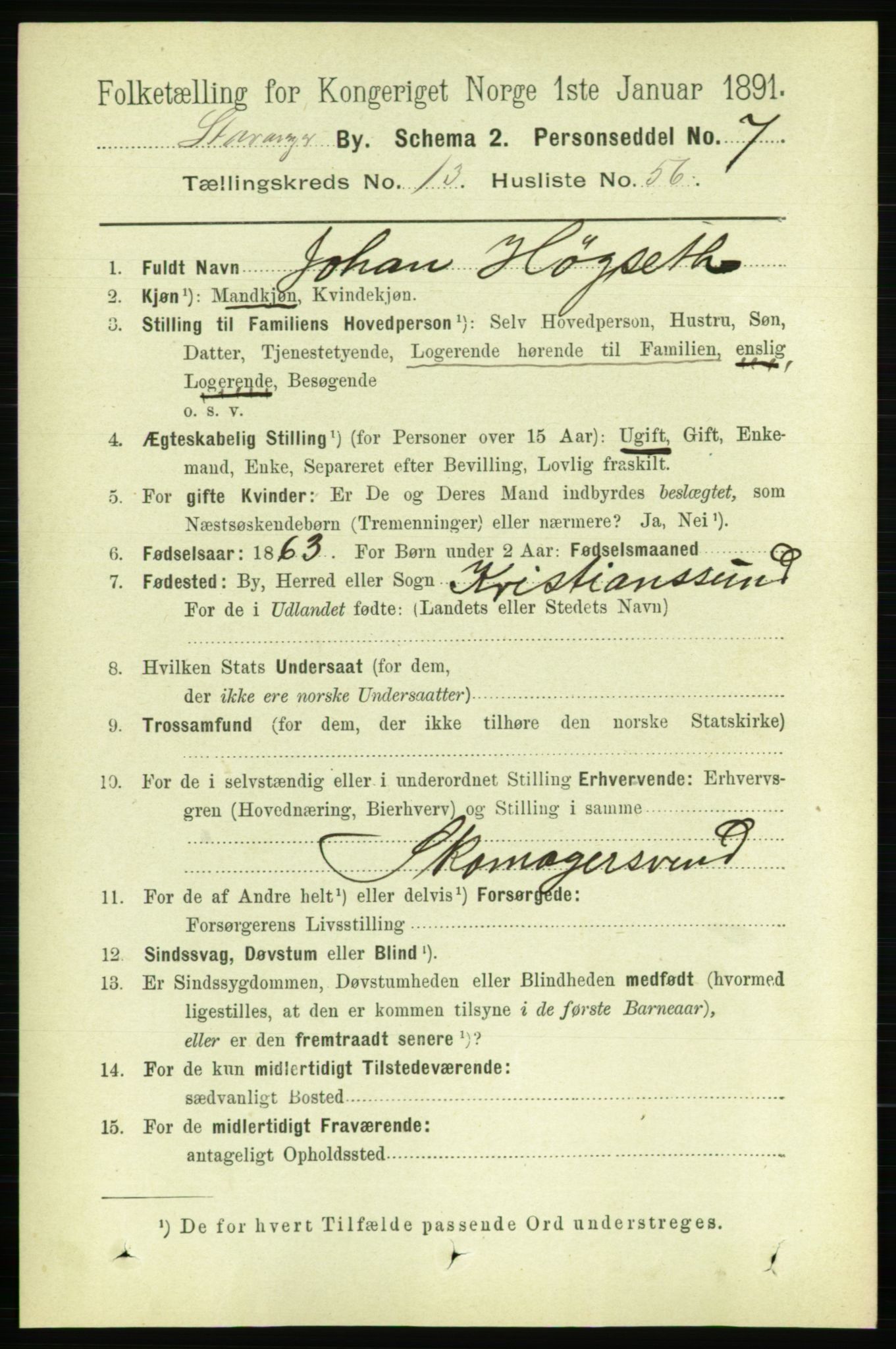 RA, 1891 census for 1103 Stavanger, 1891, p. 16471