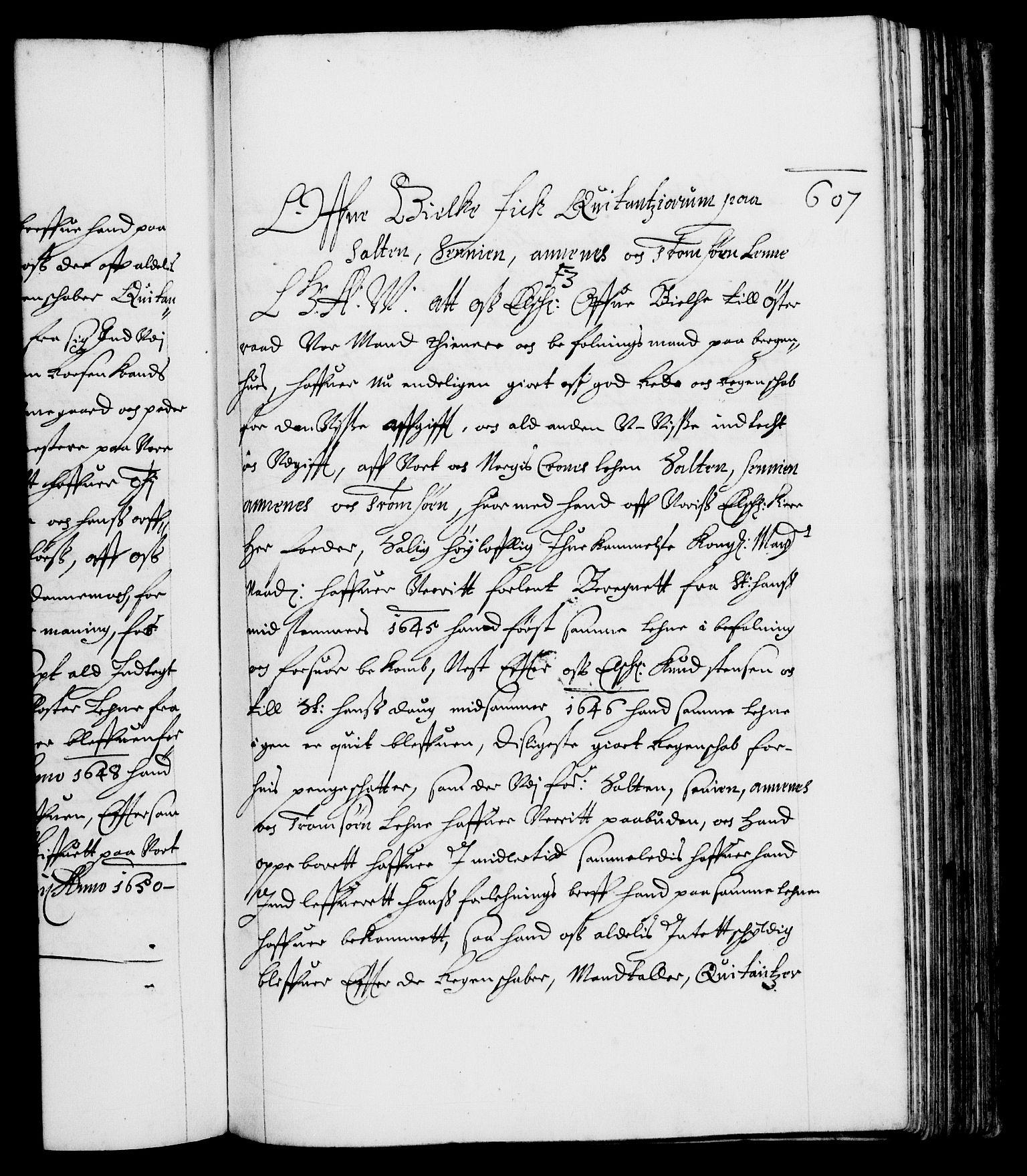 Danske Kanselli 1572-1799, RA/EA-3023/F/Fc/Fca/Fcaa/L0007: Norske registre (mikrofilm), 1648-1650, p. 607a