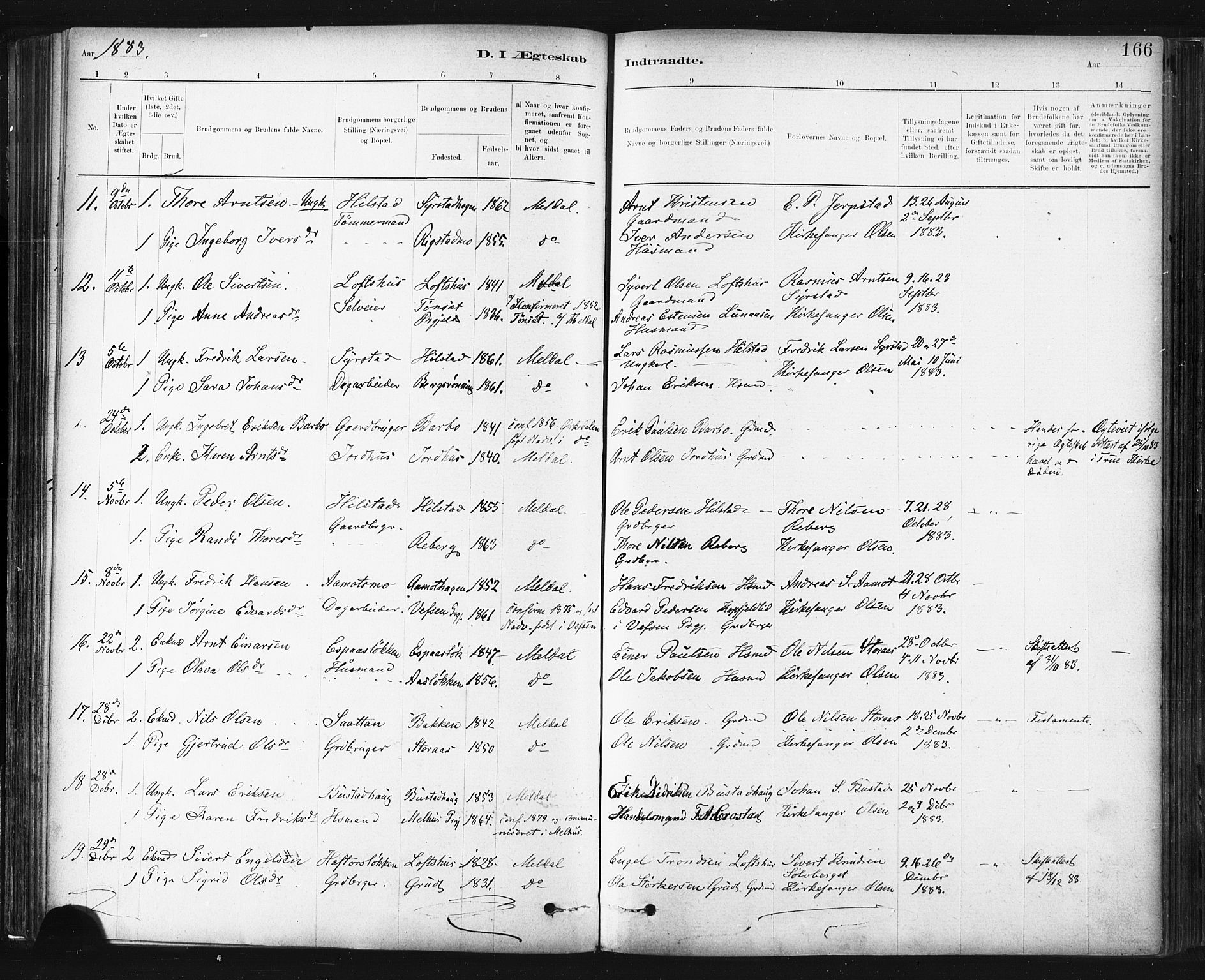 Ministerialprotokoller, klokkerbøker og fødselsregistre - Sør-Trøndelag, AV/SAT-A-1456/672/L0857: Parish register (official) no. 672A09, 1882-1893, p. 166