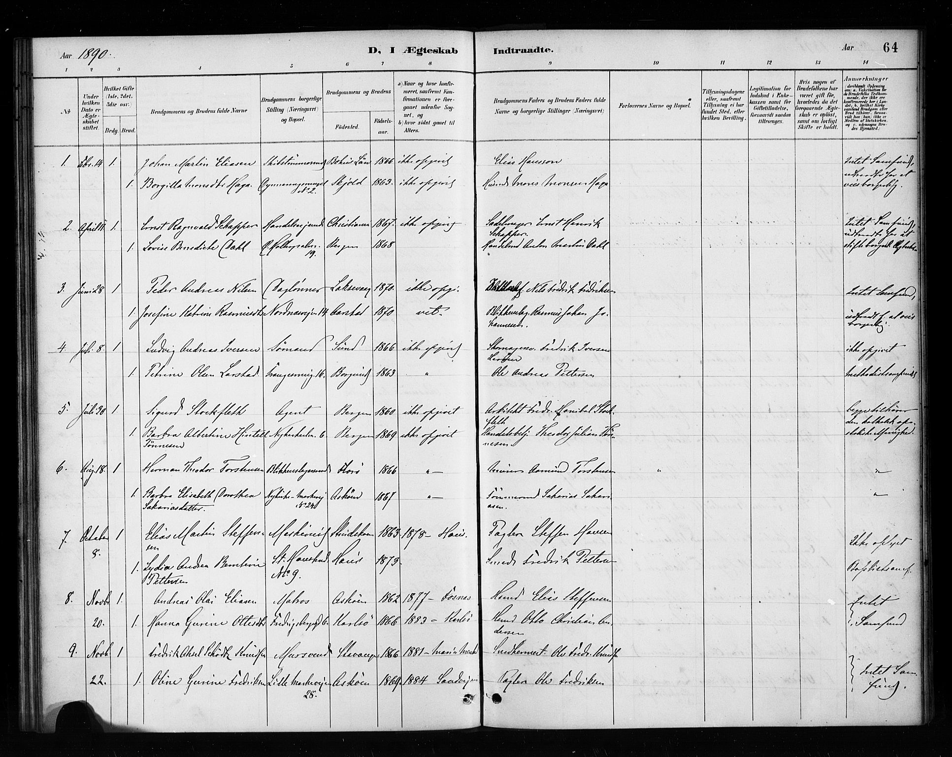 Nykirken Sokneprestembete, AV/SAB-A-77101/H/Haa/L0053: Parish register (official) no. H 2, 1887-1897, p. 64