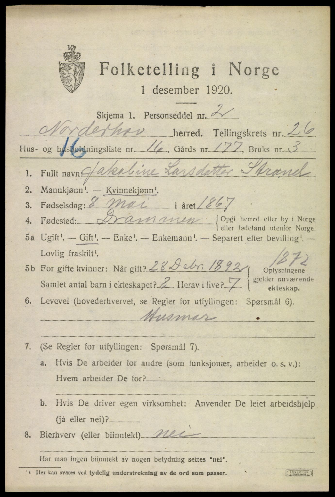 SAKO, 1920 census for Norderhov, 1920, p. 24283