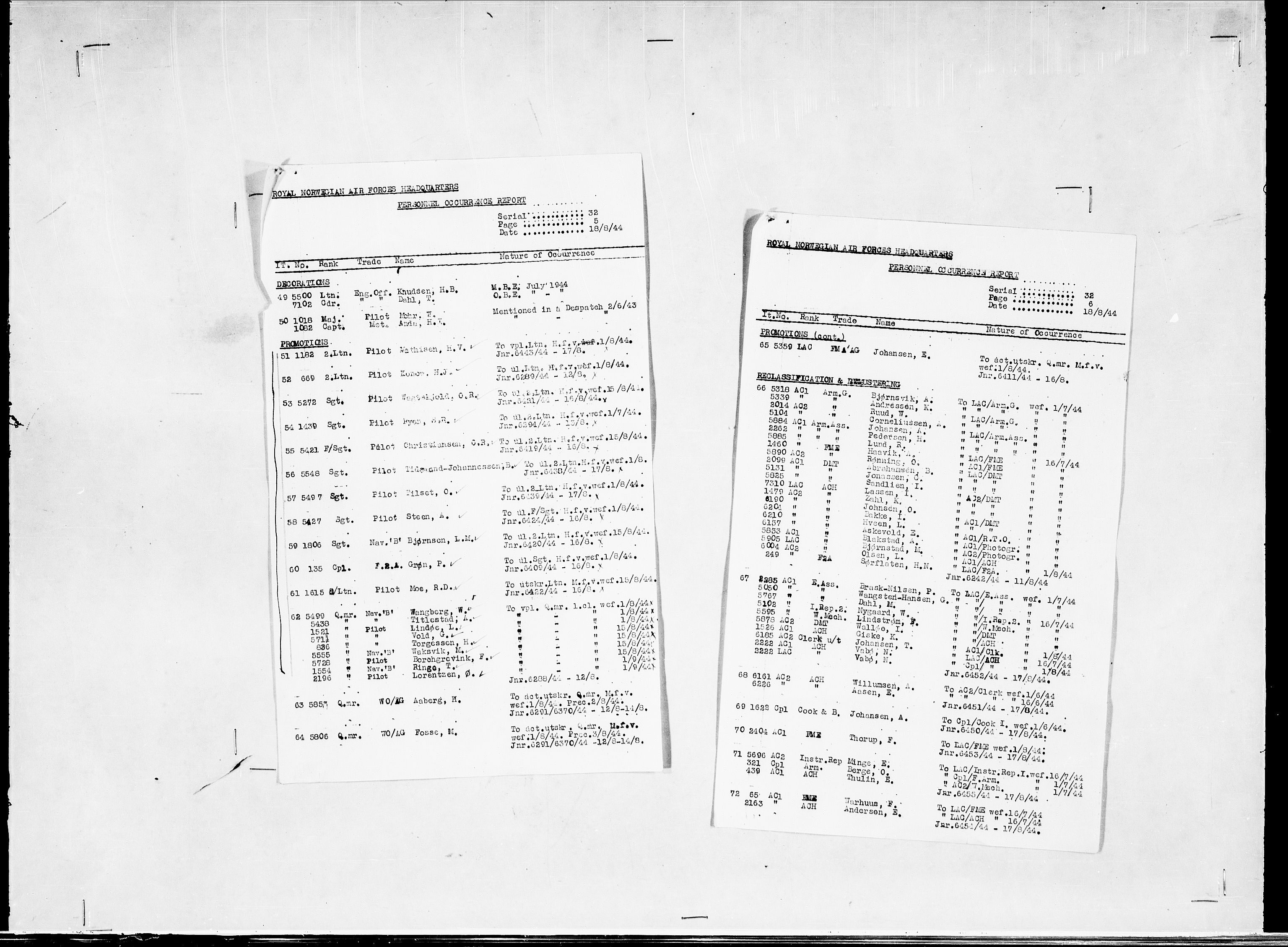 Forsvaret, Flyvåpnenes treningsleir 1940-1945, AV/RA-RAFA-3974/V/L0038: Ekspedisjonskontoret. 8. Personellkontoret, 1940-1945