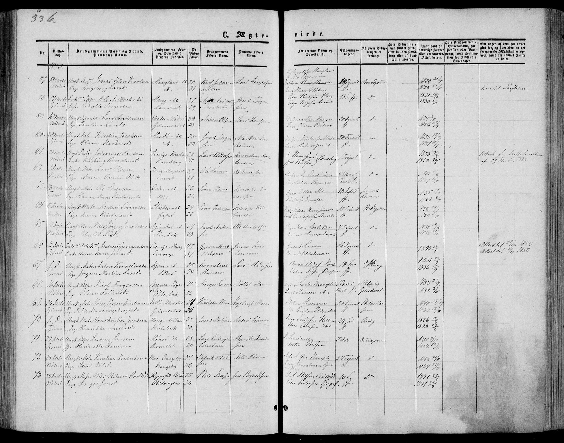 Nøtterøy kirkebøker, AV/SAKO-A-354/F/Fa/L0006: Parish register (official) no. I 6, 1852-1864, p. 336