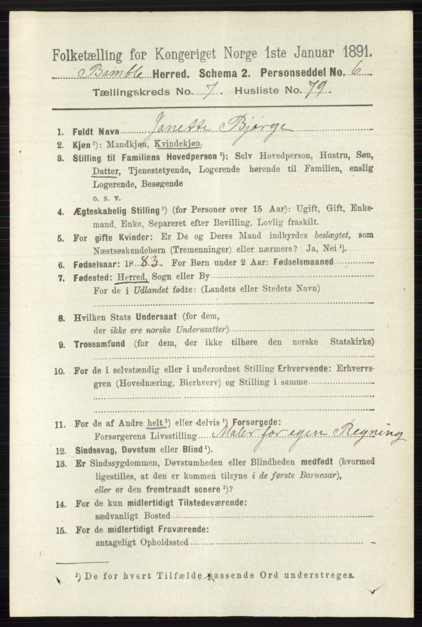 RA, 1891 census for 0814 Bamble, 1891, p. 3410