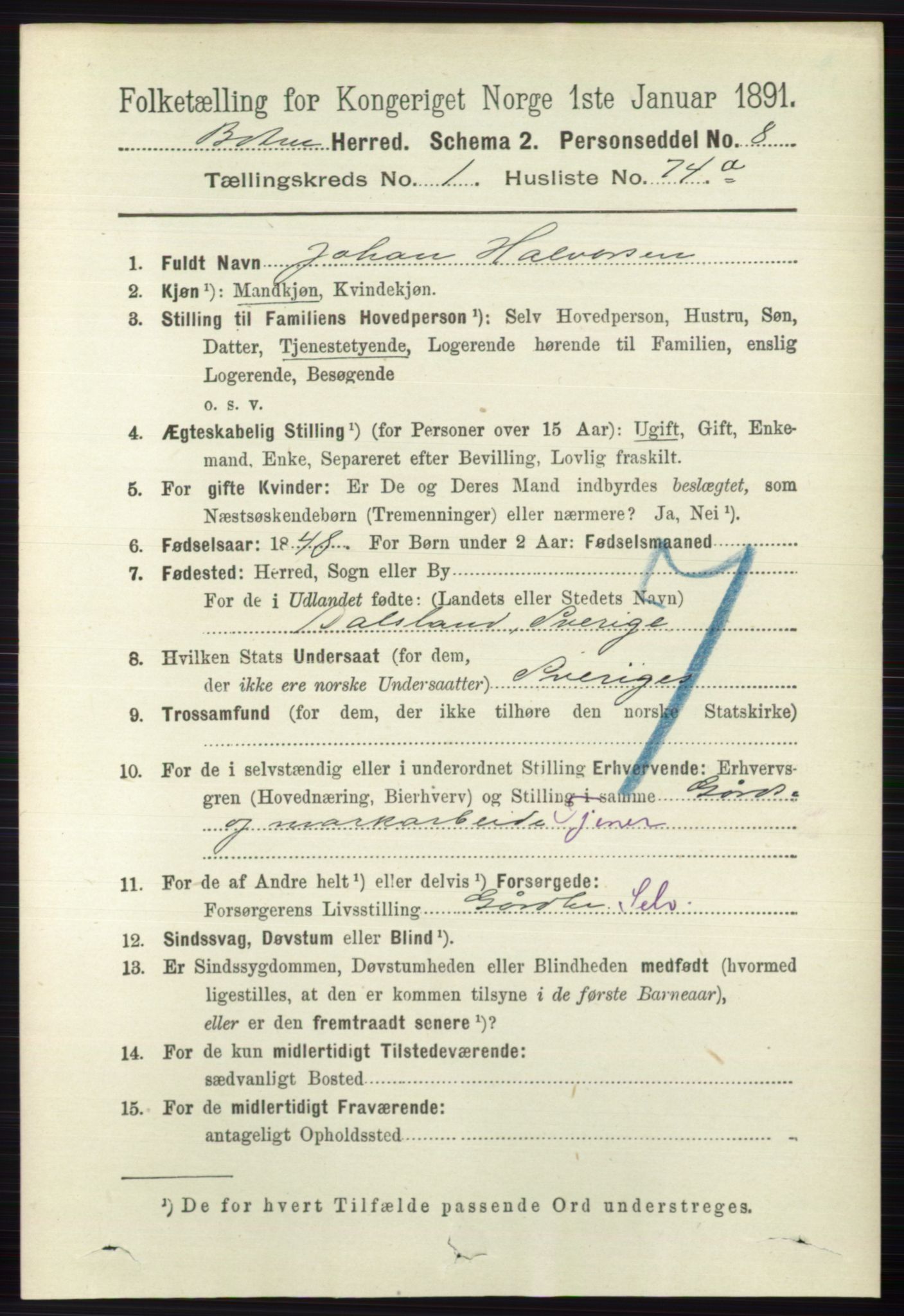 RA, 1891 census for 0715 Botne, 1891, p. 579