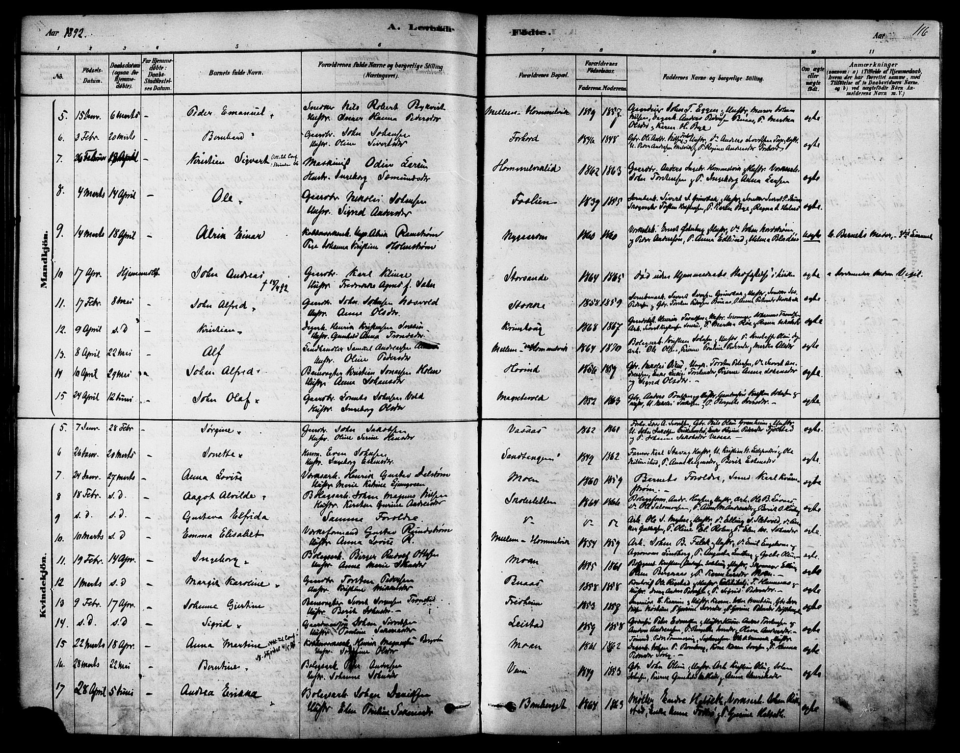 Ministerialprotokoller, klokkerbøker og fødselsregistre - Sør-Trøndelag, SAT/A-1456/616/L0410: Parish register (official) no. 616A07, 1878-1893, p. 116