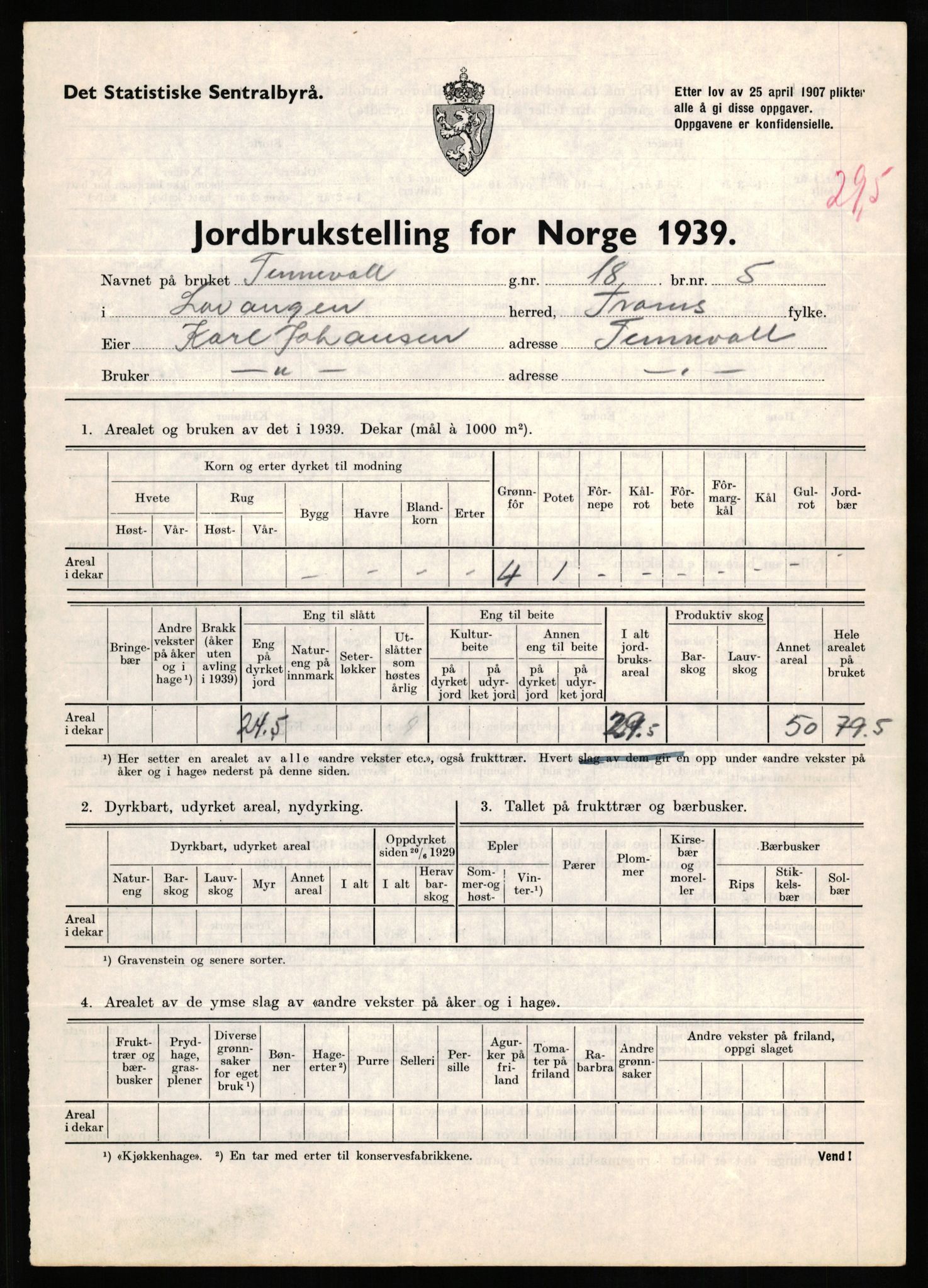 Statistisk sentralbyrå, Næringsøkonomiske emner, Jordbruk, skogbruk, jakt, fiske og fangst, AV/RA-S-2234/G/Gb/L0339: Troms: Andørja, Astafjord og Lavangen, 1939, p. 1030