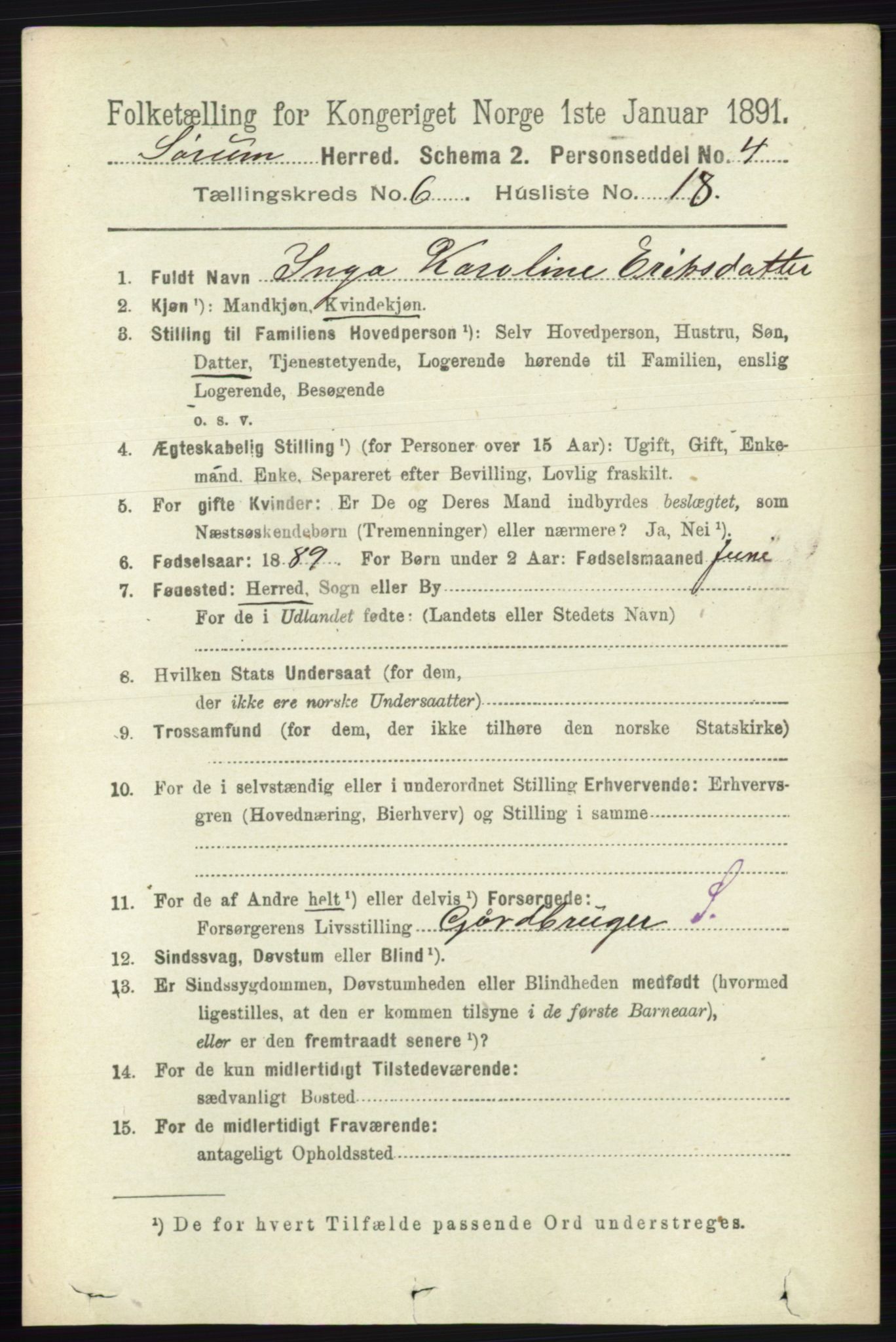 RA, 1891 census for 0226 Sørum, 1891, p. 2819