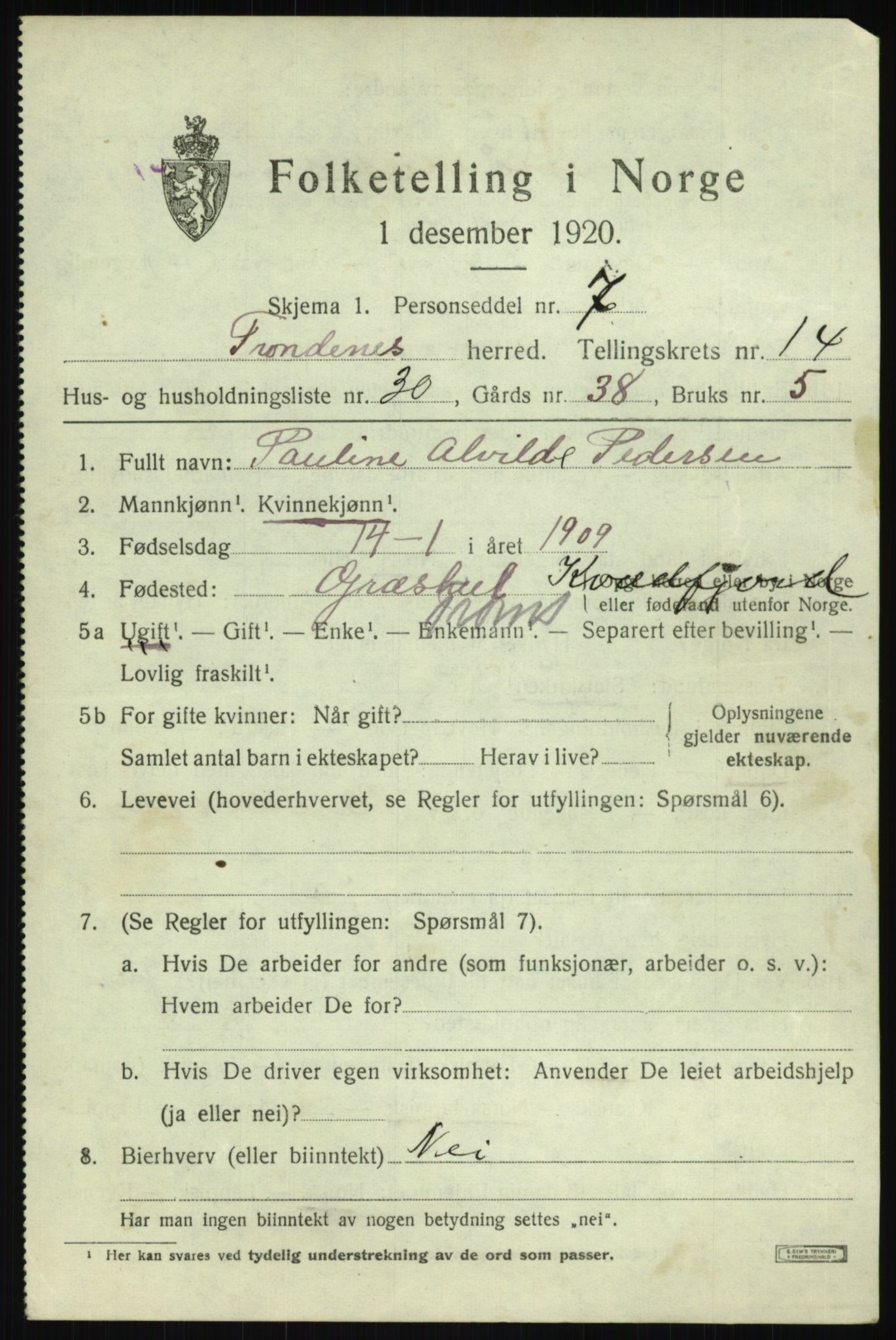 SATØ, 1920 census for Trondenes, 1920, p. 10335