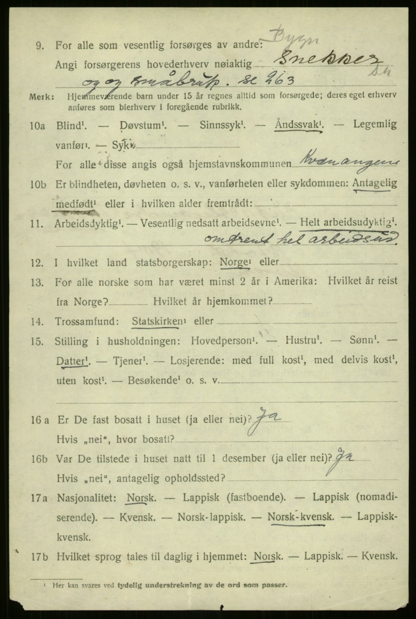 SATØ, 1920 census for Kvænangen, 1920, p. 1751