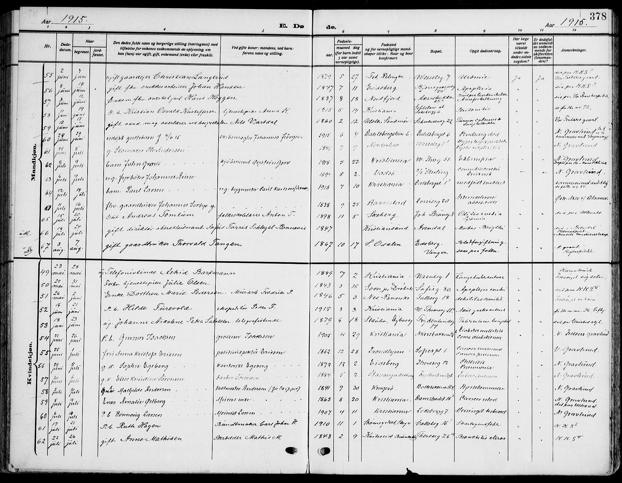 Gamle Aker prestekontor Kirkebøker, AV/SAO-A-10617a/F/L0014: Parish register (official) no. 14, 1909-1924, p. 378