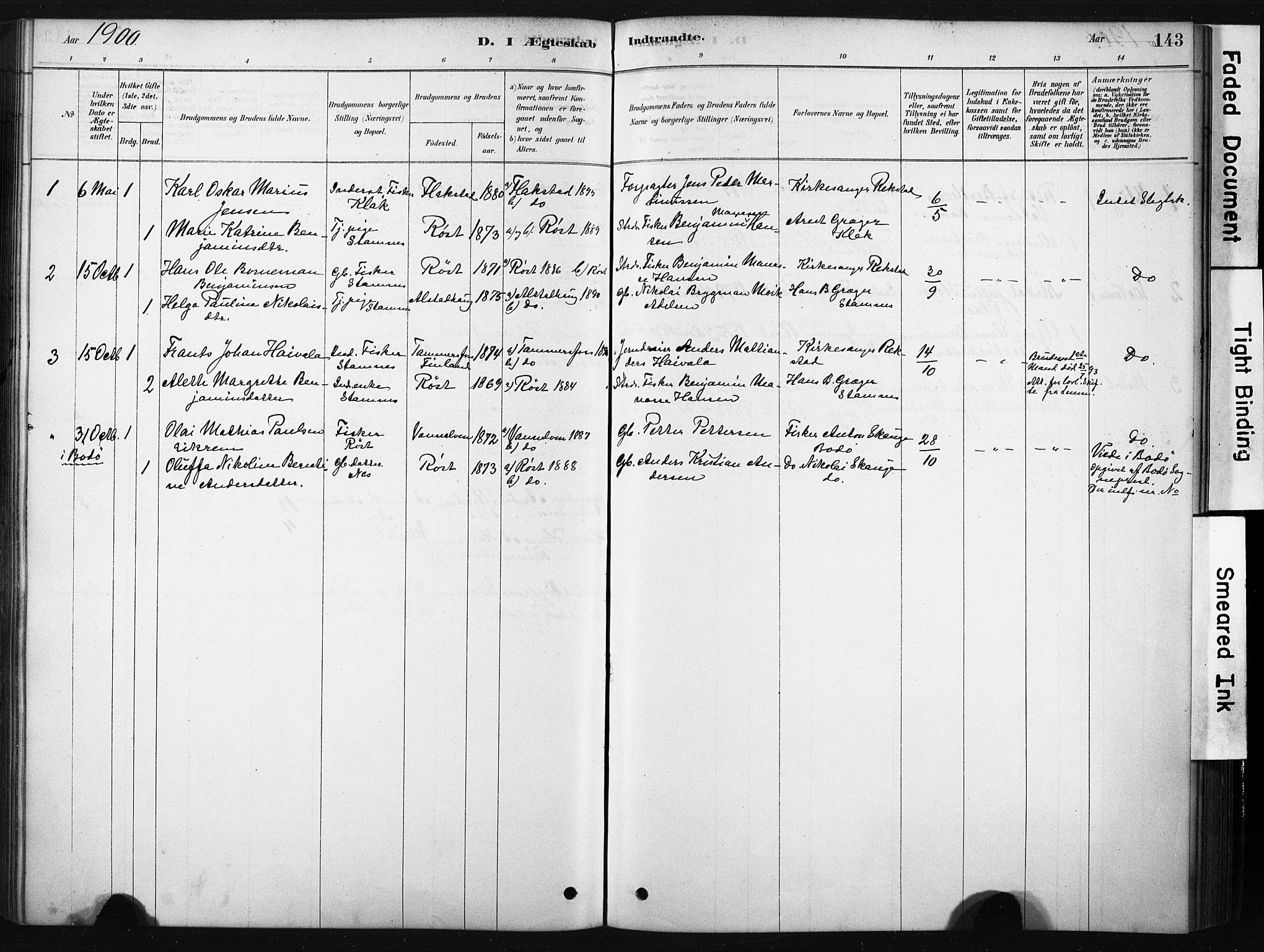 Ministerialprotokoller, klokkerbøker og fødselsregistre - Nordland, AV/SAT-A-1459/808/L0128: Parish register (official) no. 808A01, 1880-1902, p. 143