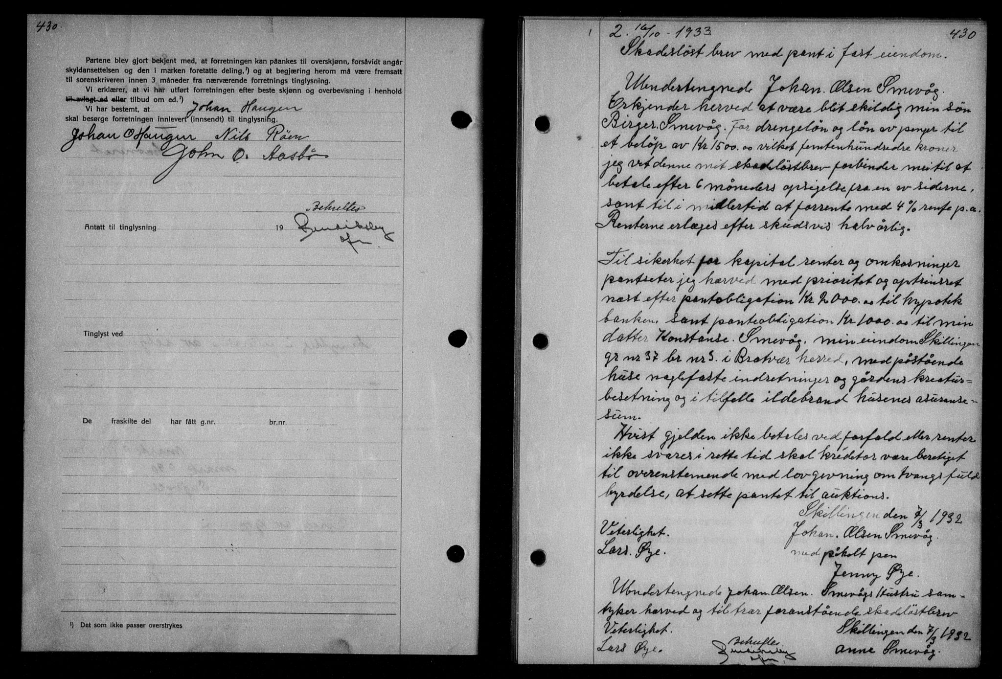 Nordmøre sorenskriveri, AV/SAT-A-4132/1/2/2Ca/L0079: Mortgage book no. 69, 1933-1933, Deed date: 16.10.1933