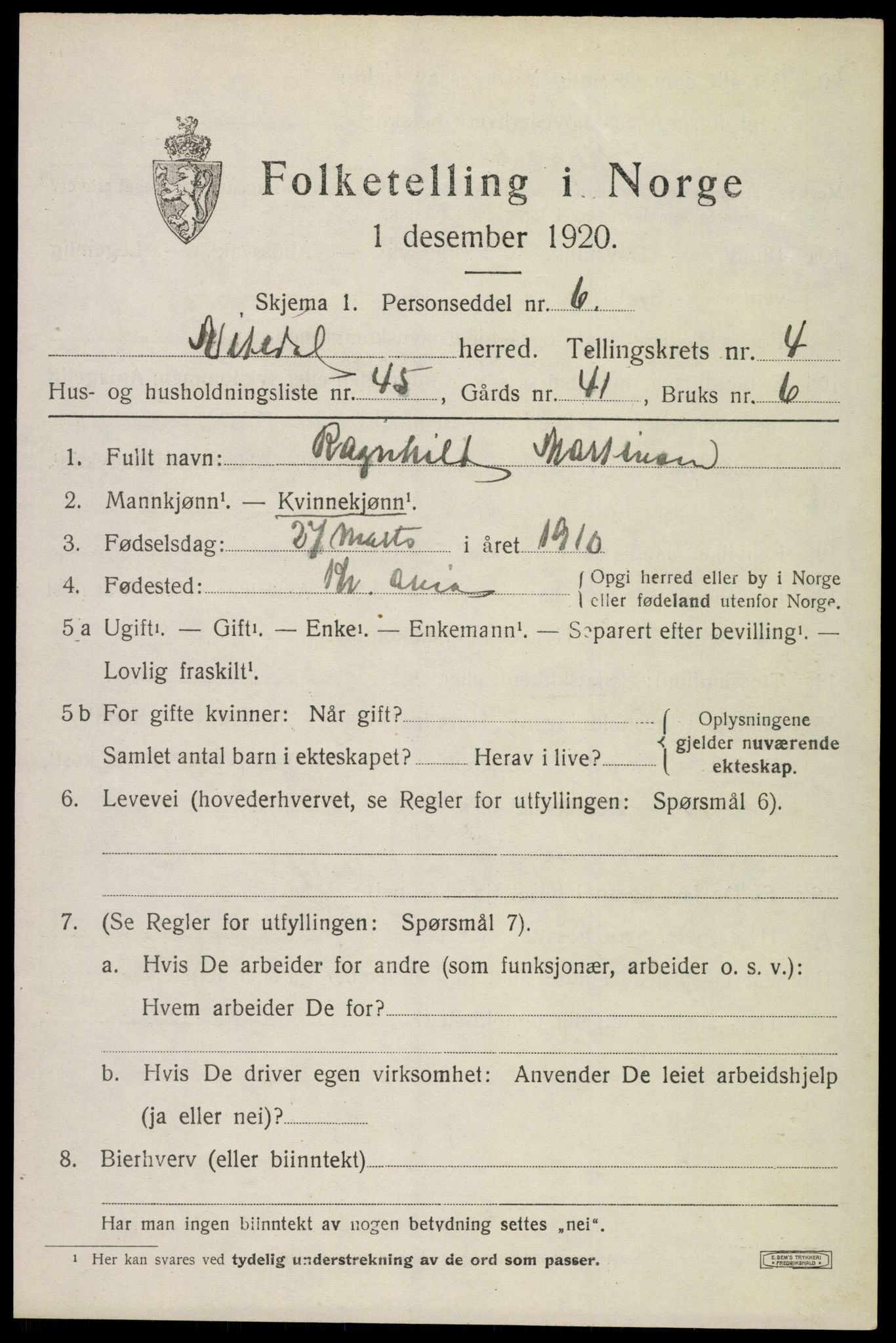 SAO, 1920 census for Nittedal, 1920, p. 5554