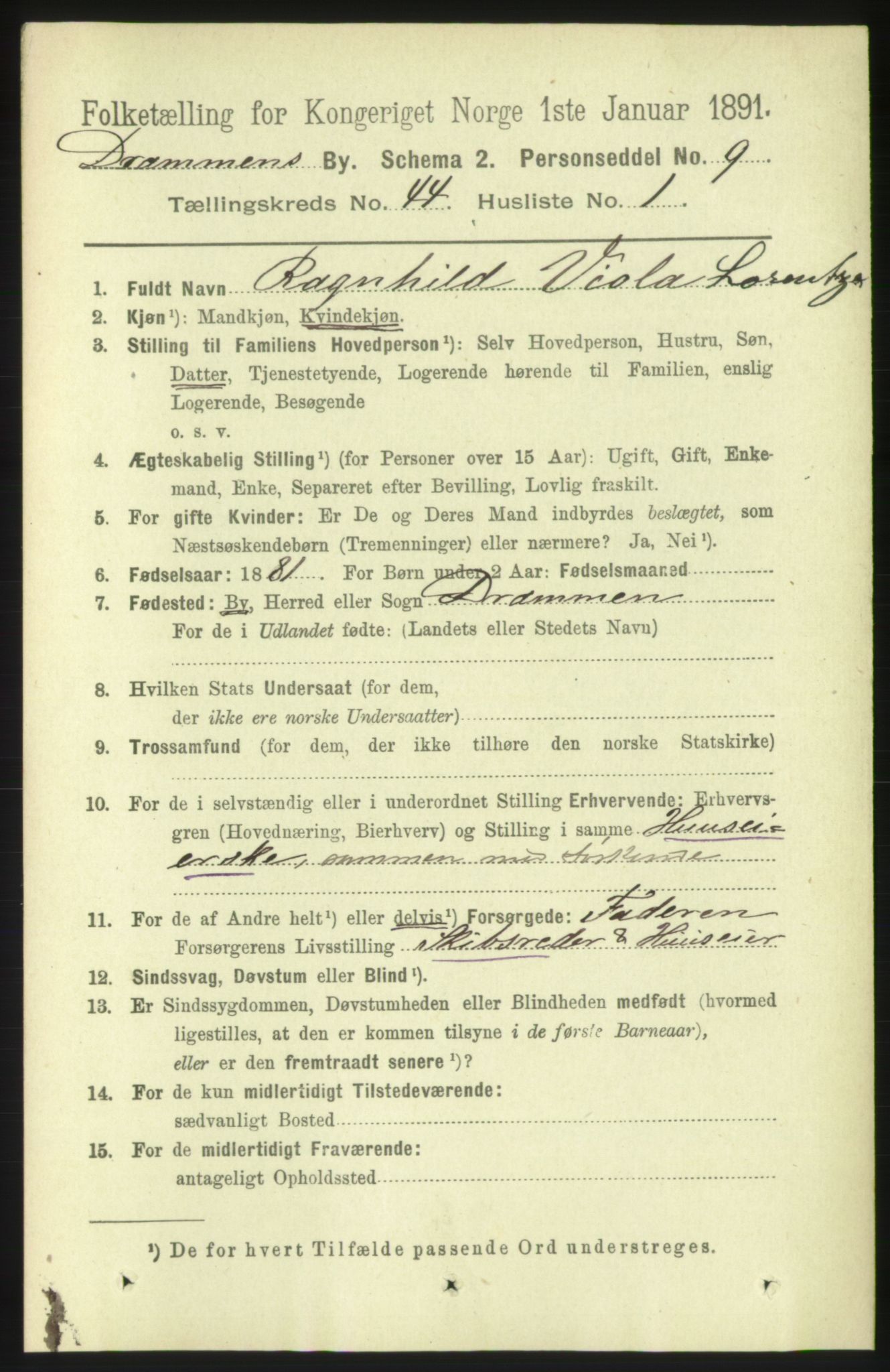 RA, 1891 census for 0602 Drammen, 1891, p. 25404