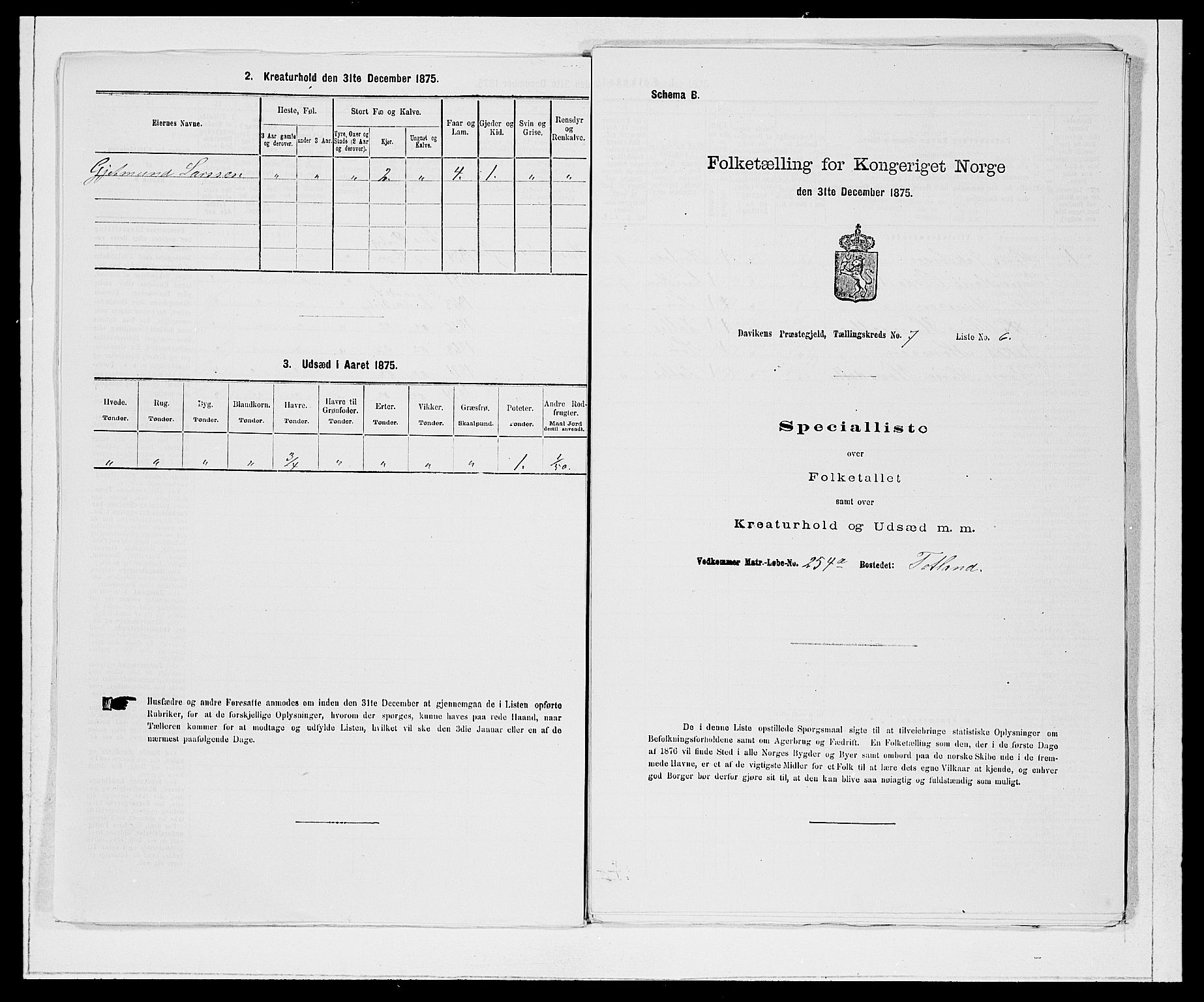SAB, 1875 Census for 1442P Davik, 1875, p. 889
