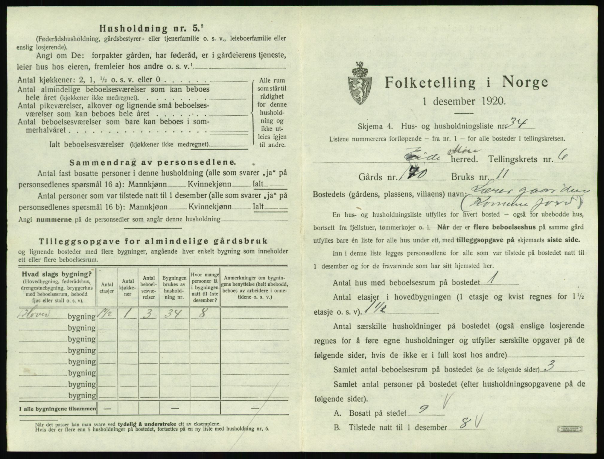 SAT, 1920 census for Eid (MR), 1920, p. 476