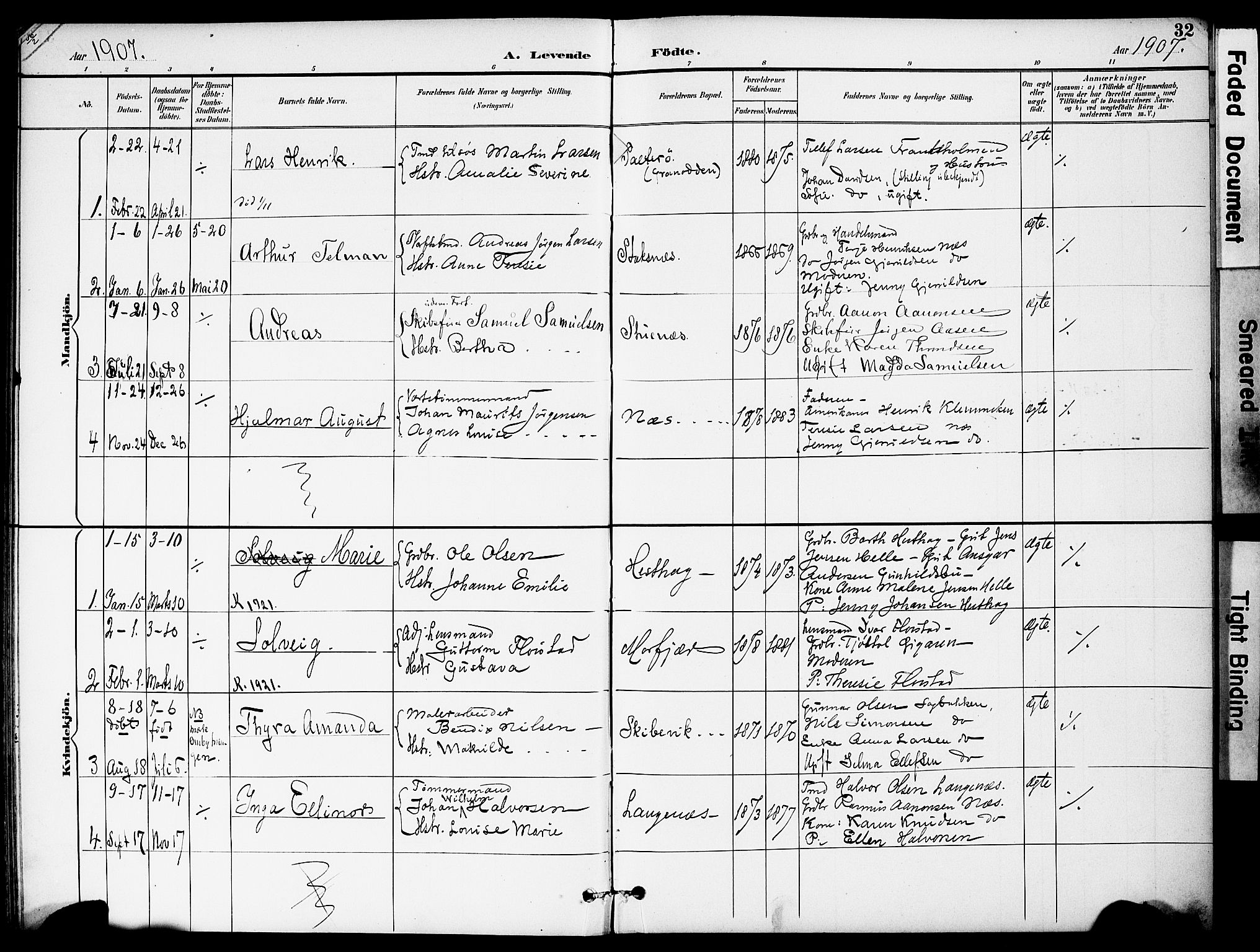 Austre Moland sokneprestkontor, SAK/1111-0001/F/Fa/Fab/L0002: Parish register (official) no. A 2, 1894-1919, p. 32