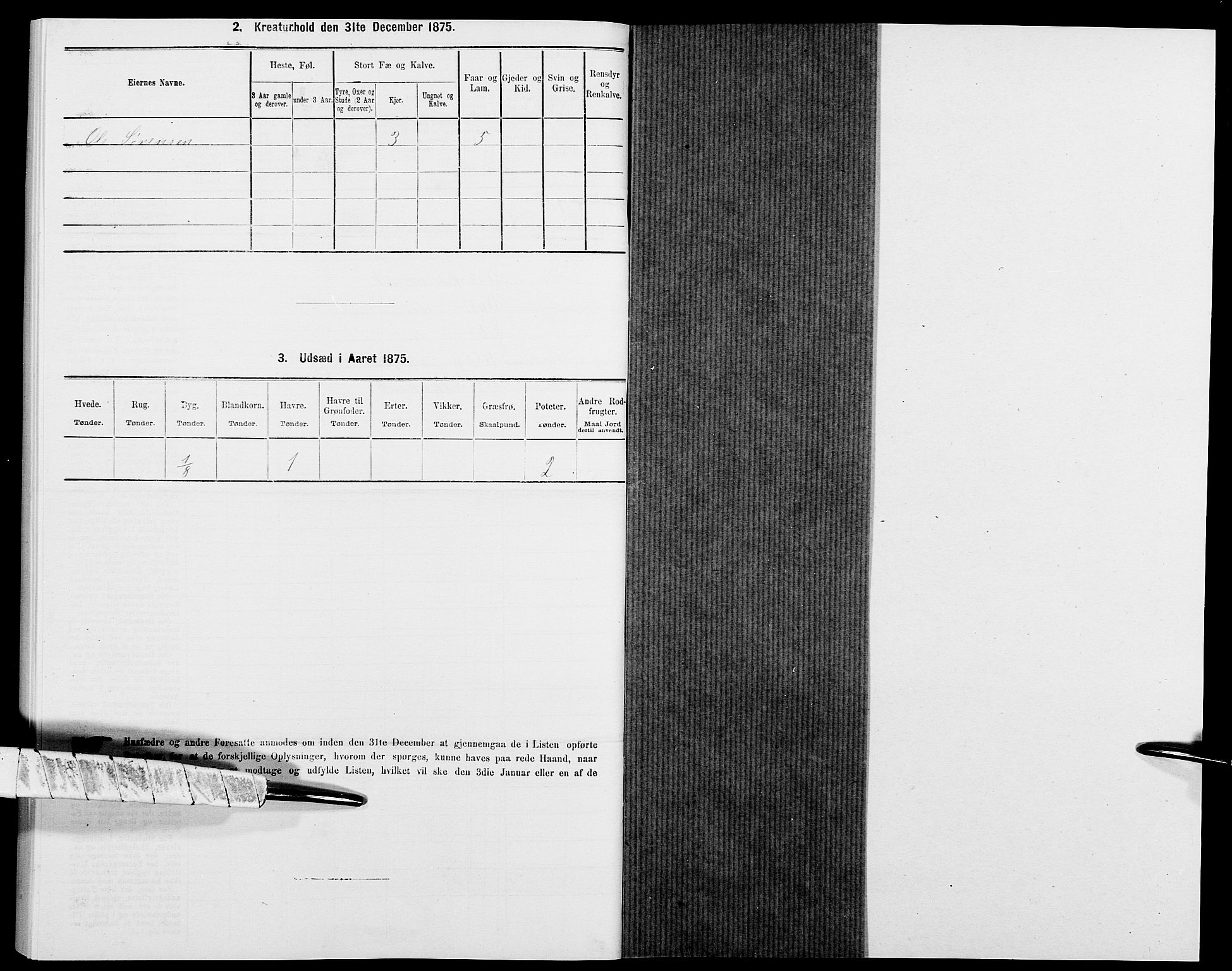 SAK, 1875 census for 1020P Holum, 1875, p. 957