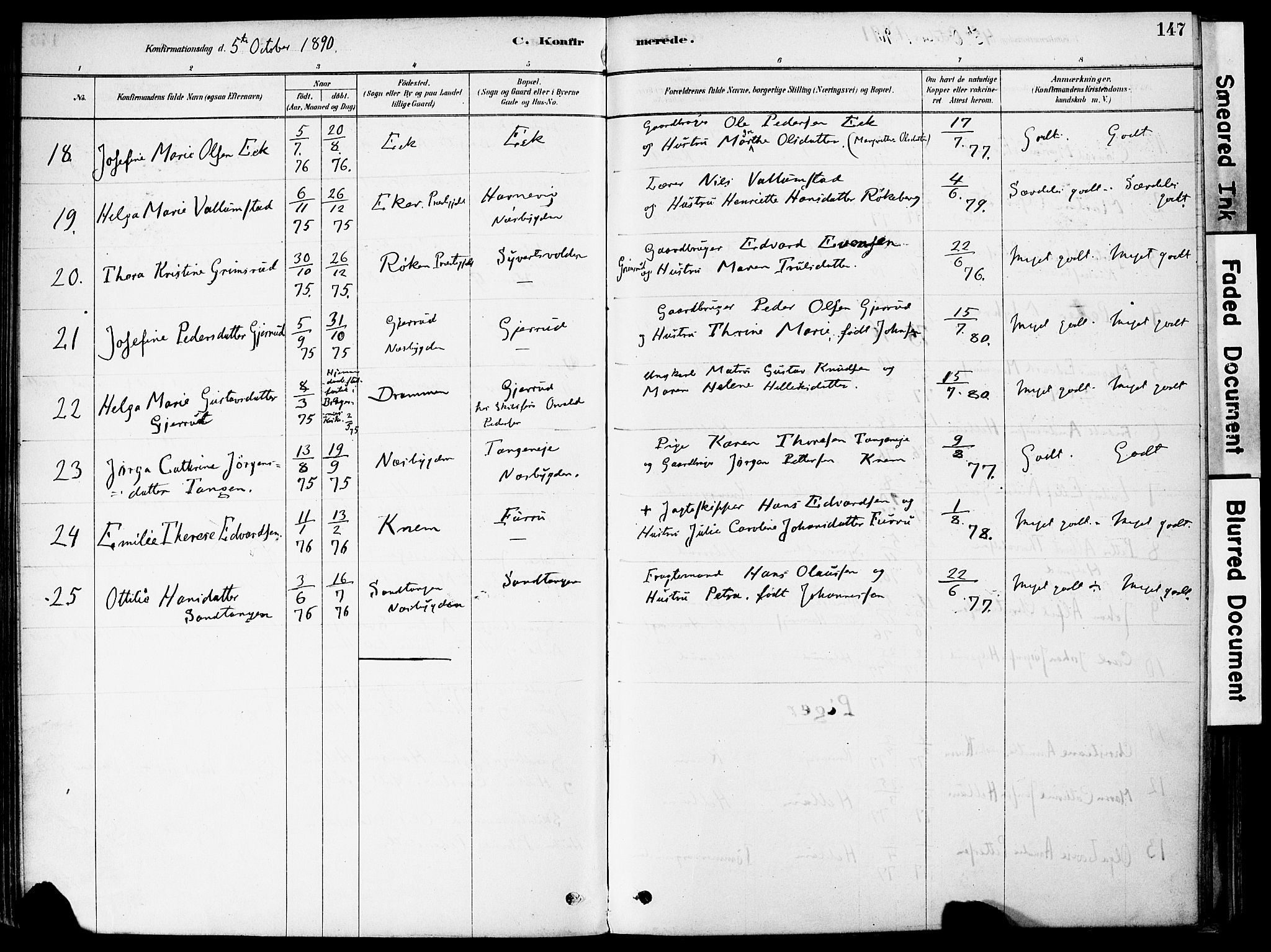 Strømm kirkebøker, AV/SAKO-A-322/F/Fa/L0004: Parish register (official) no. I 4, 1878-1899, p. 147